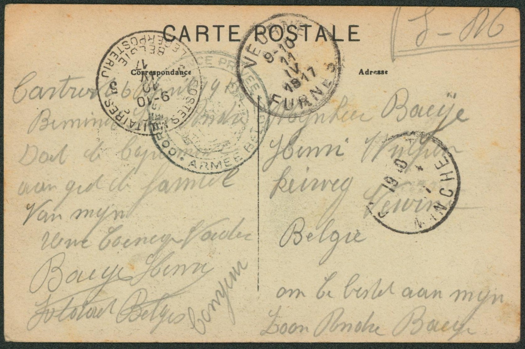 CP en S.M. obl P.M.B. 5 > Veurne (zone non envahie).