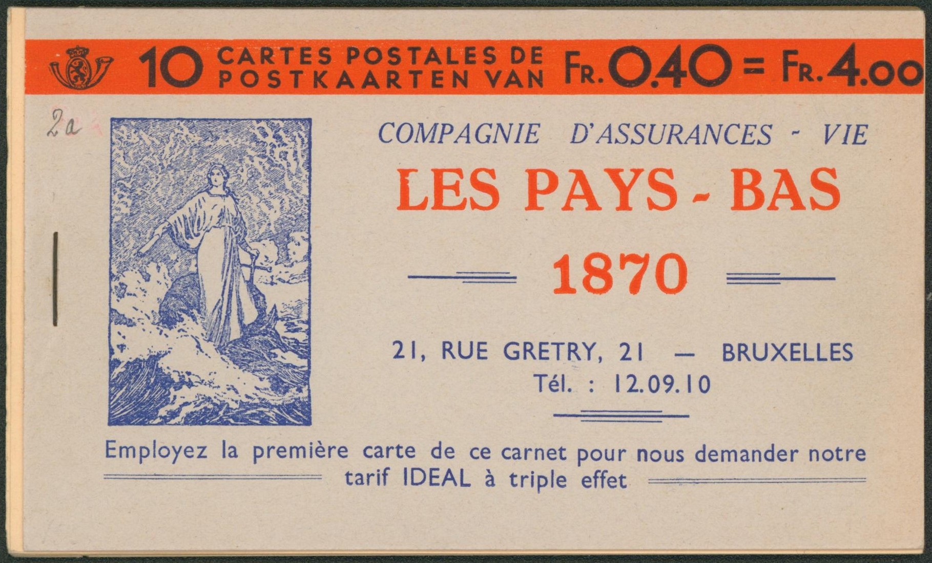 Entier postaux - Carnet de carte postale type SBEP n°2a (Les Pays-Bas 1870, Valeurs 4 Fr). Très bon état