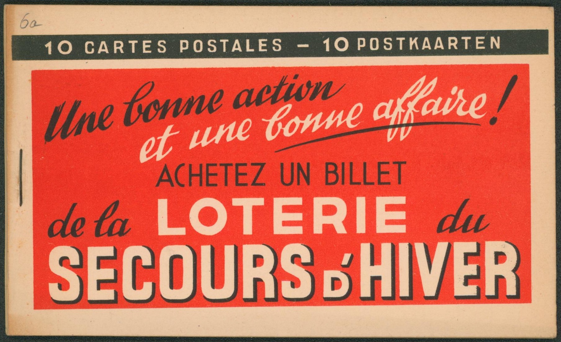 Entier postaux - Carnet de carte postale type SBEP n°6a 50C bleu FN (Loterie secours d'hiver). Très bon état