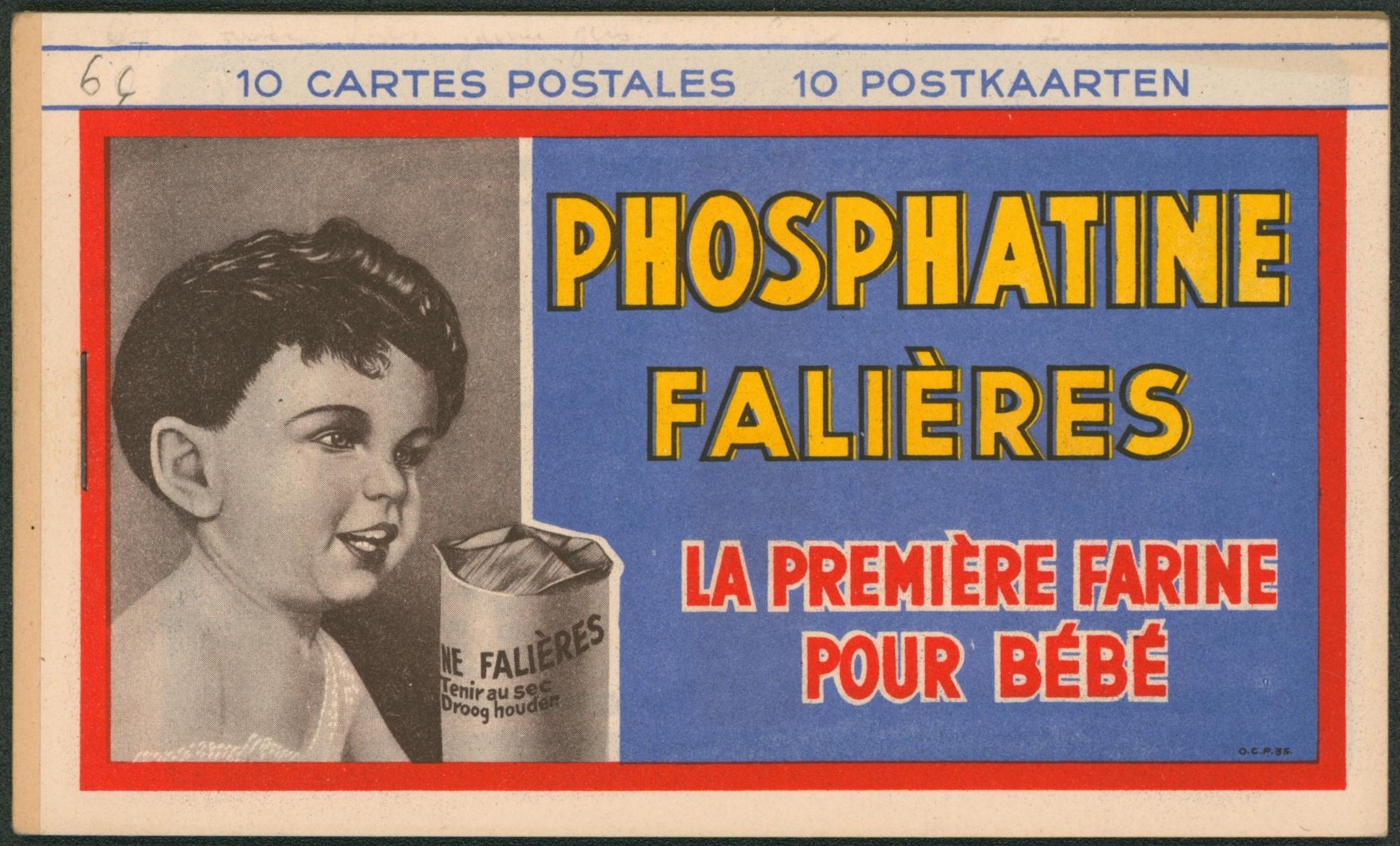 Entier postaux - Carnet de carte postale type SBEP n°6c 50C bleu FN (Phosphatine falières, bébé). Très bon état