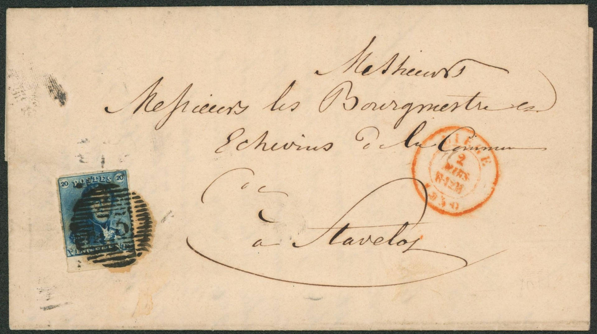 n°2 margé + BDF sur LAC obl P73 çàd Liège > Stavelot. Superbe