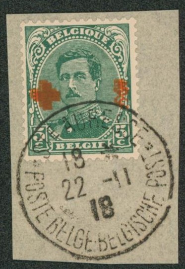 n°152-Cu (double surcharge) sur fragment oblitéré "Ste-Adresse".