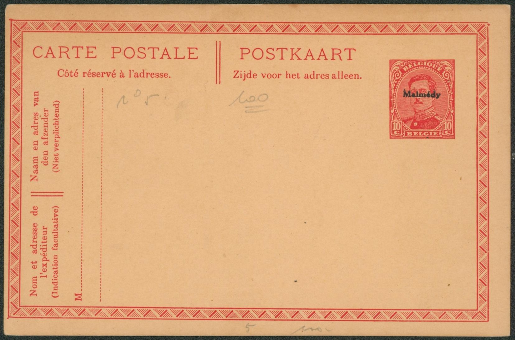 EP au type 10ctm rouge Albert I surchargé MALMEDY (surcharge déplacée, SBEP n°5) neuf. Canton de l'est