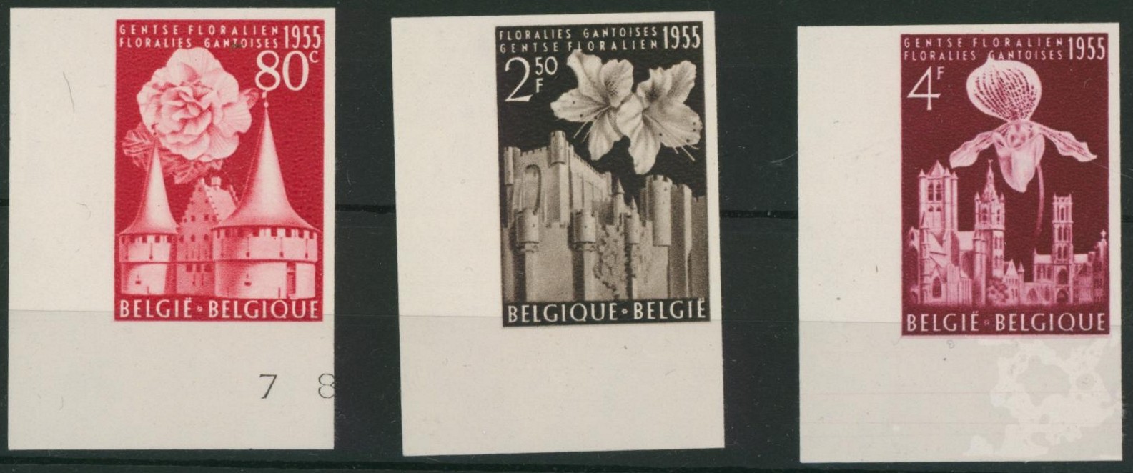 Floralies gantoises - n°961/63 non dentelé coin de feuille.