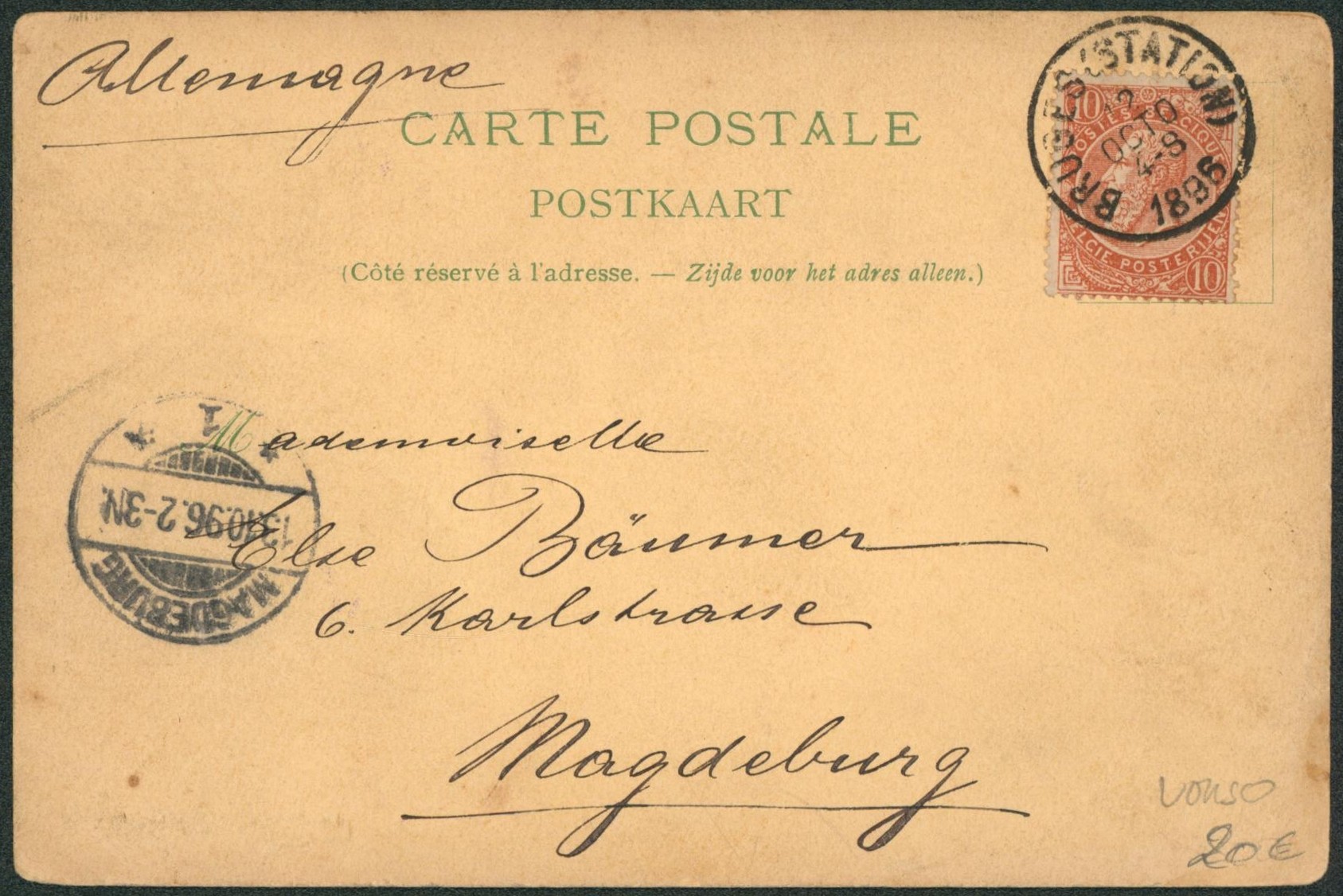 n°57 sur carte postale (Litho de Bruges / Brugge), expédié de Bruges (station) > Magdeburg (Allemagne). TB