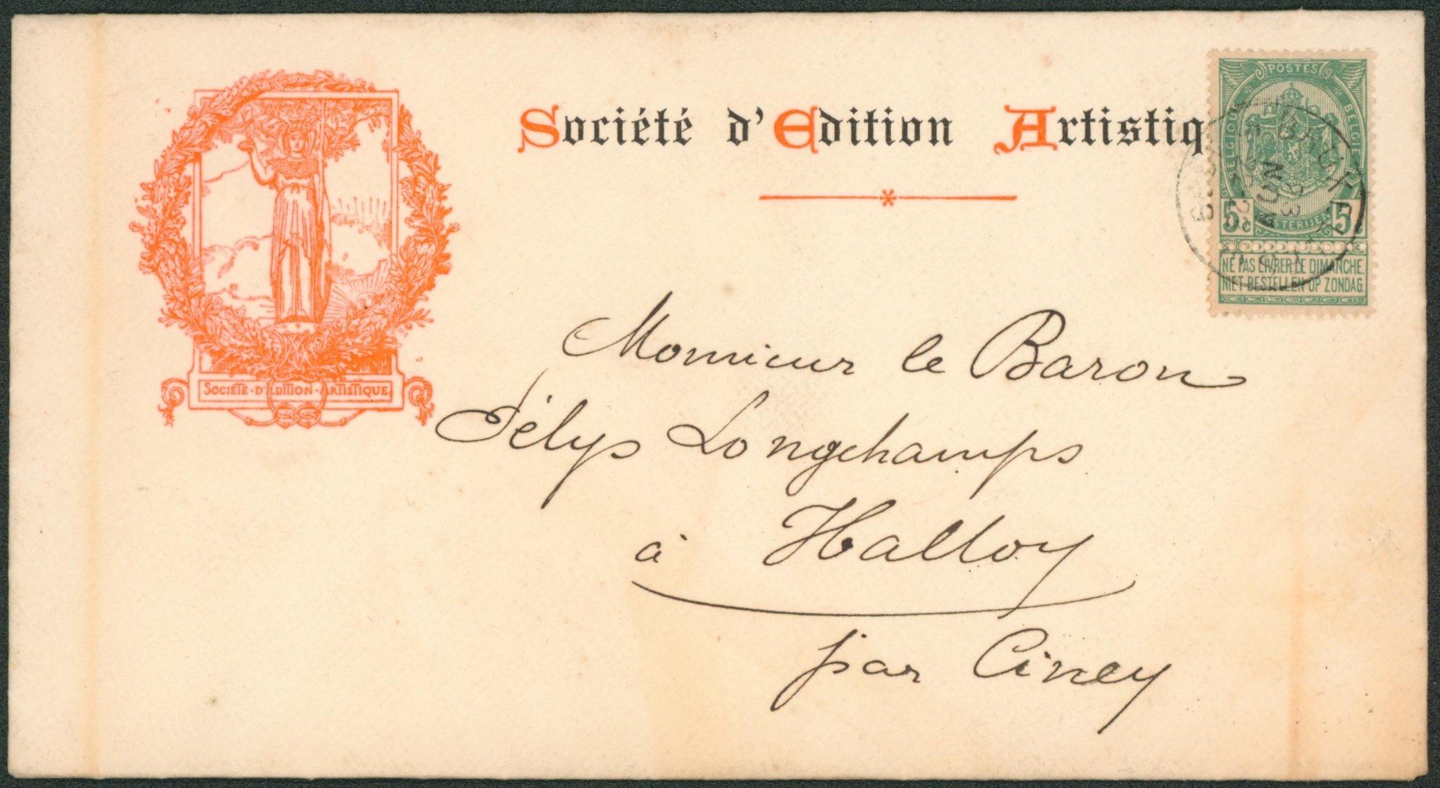 n°56 sur lettre décorée "société d'édition artistique" de Bruxelles > Holloy
