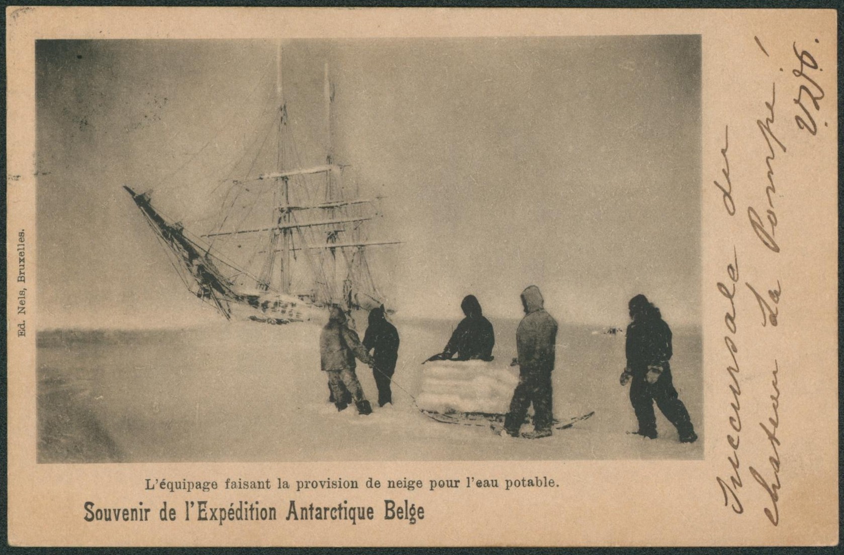 n°56 sur CP vue (souvenir de l'expédition antarctique Belge -l'équipage faisant la provision de neige pour l'eau potable) Ed. Nels > Bruxelles. TB