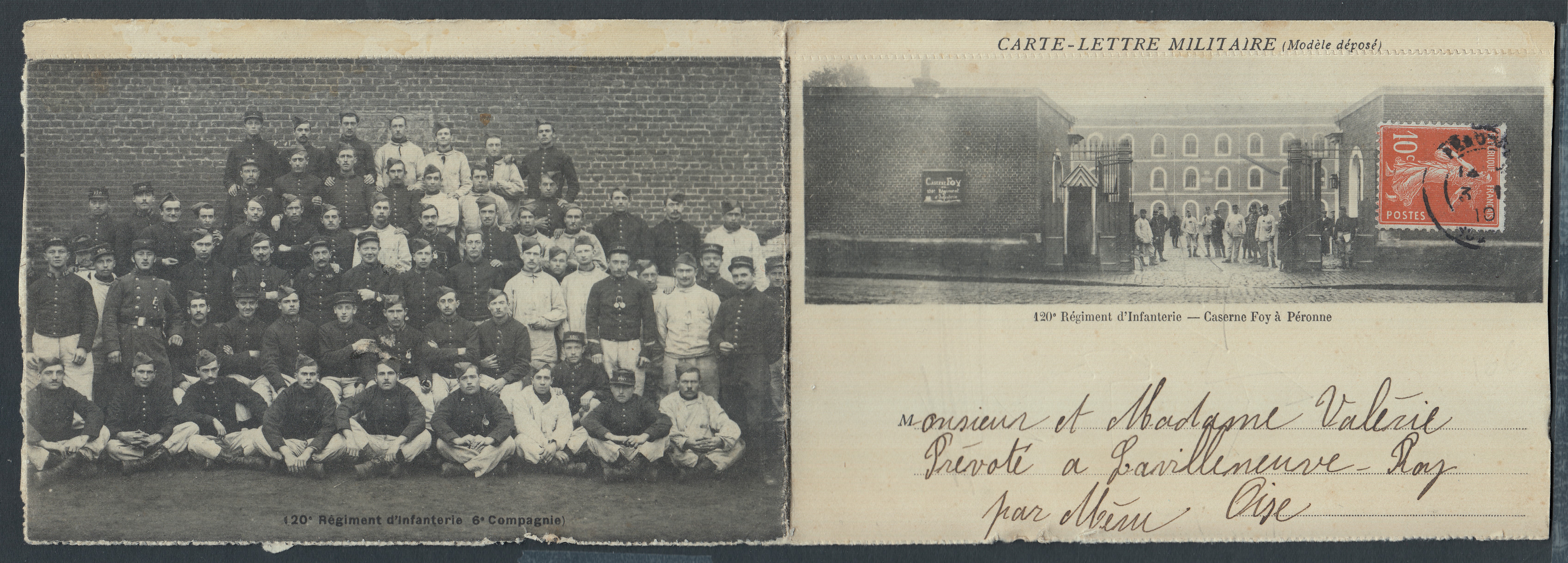 Yv137 au devant de la Carte-Lettre militaire illustrée ( 123eme Régimet f'Infanterie, Caserne Foy à Péronne, le 3.12.1910 vers lavilleneuve.