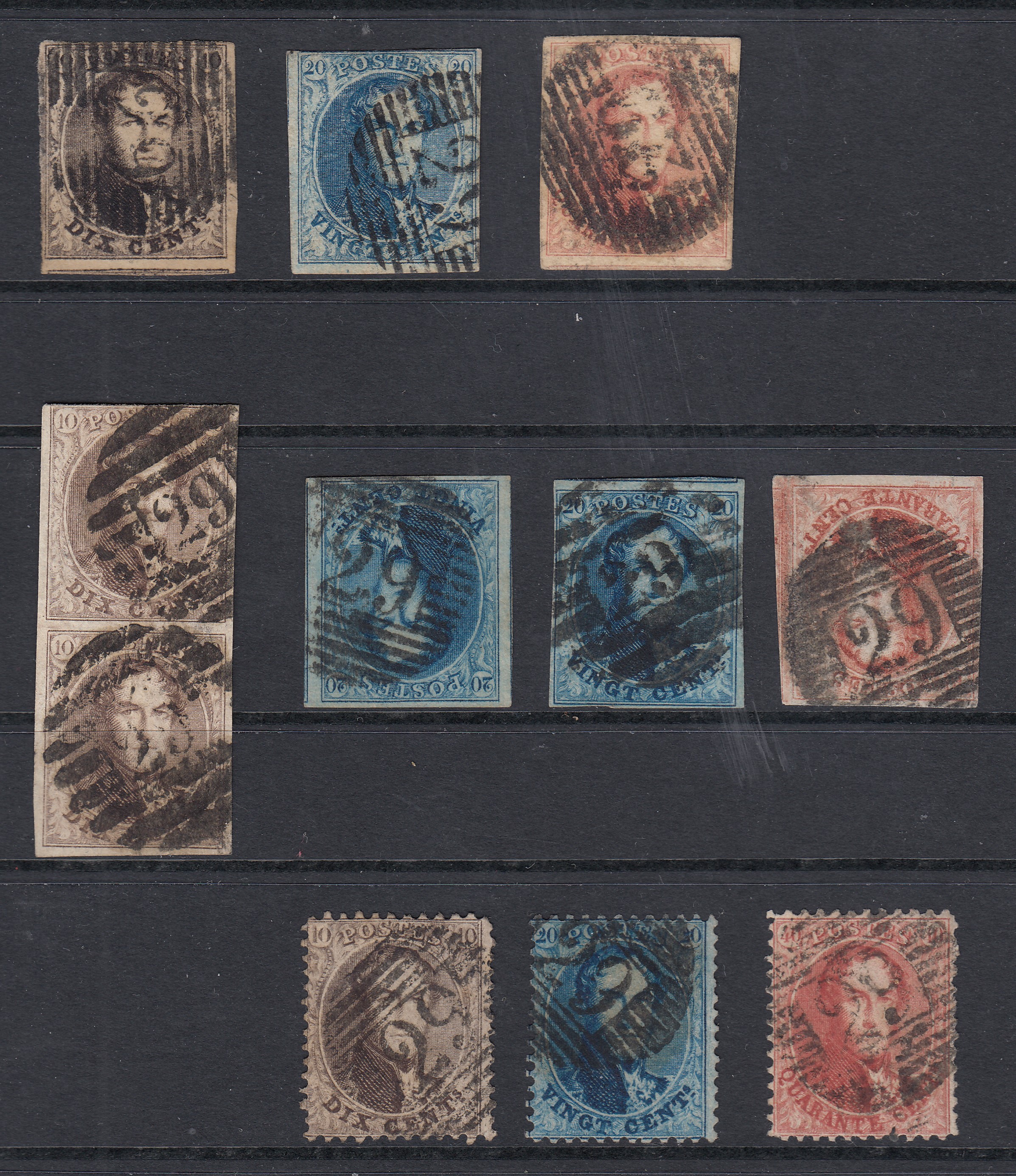 Lot de classique : 6 +une paire de médaillons non dentelés et 3 médaillons dentelés, oblitération P29 de Courtrai.