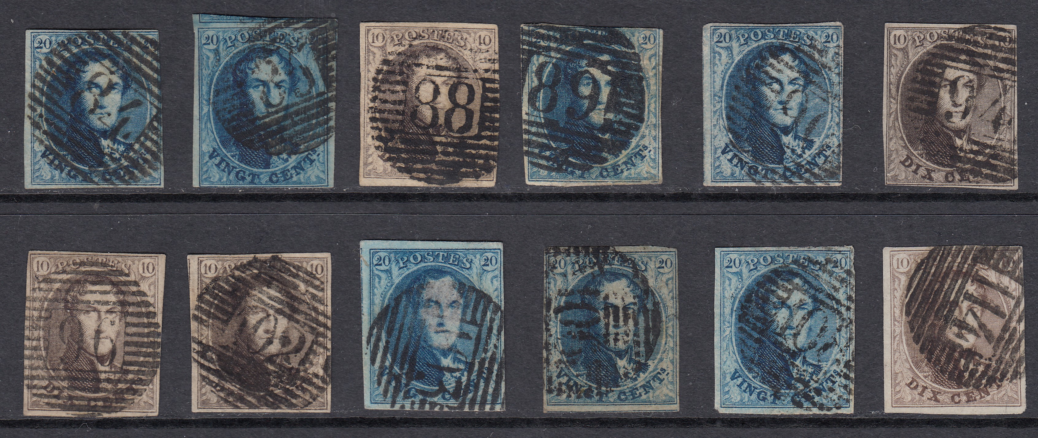 Lot de  « médaillon dentelé » : 12Tp ( 8 margés +4 « au filet »).
