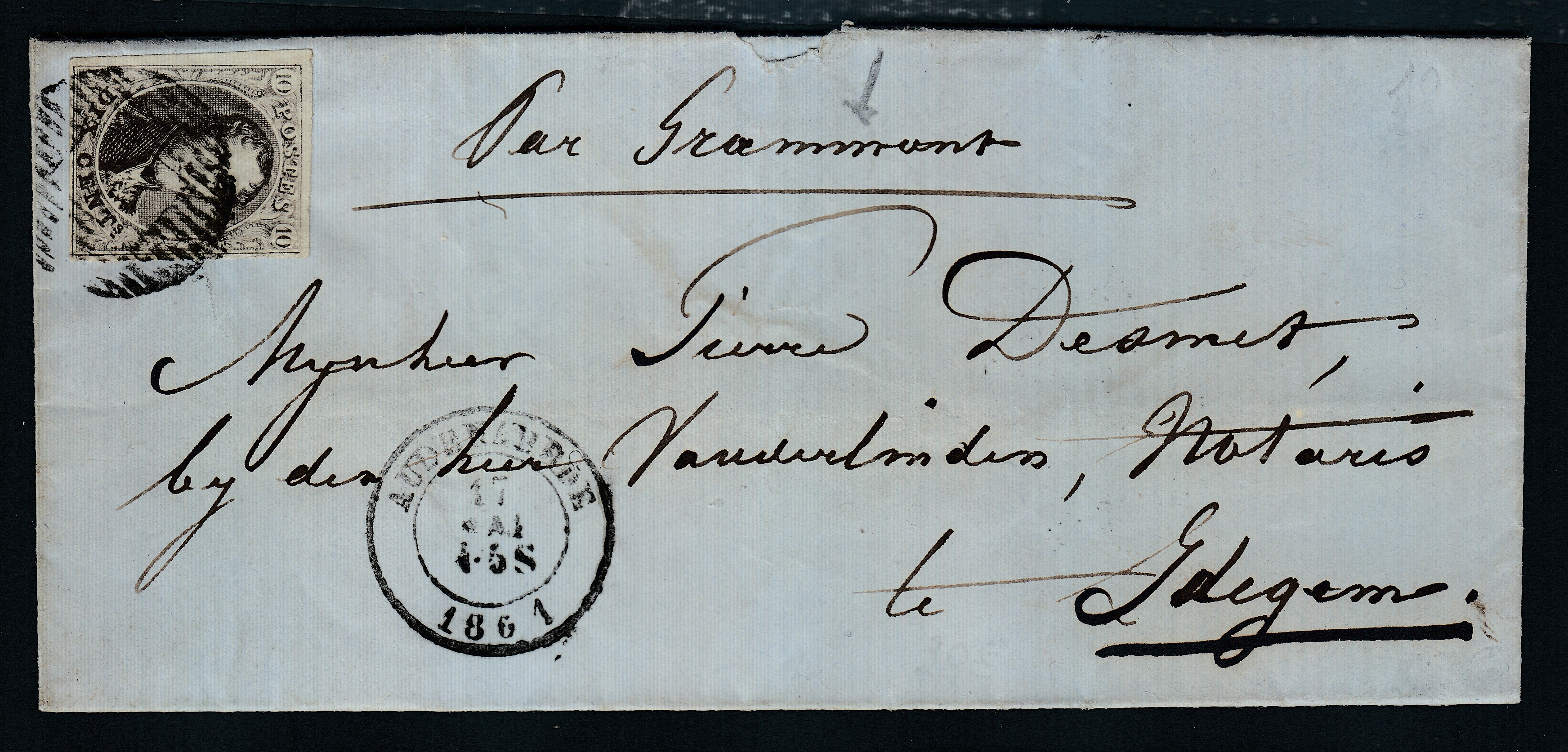 10A margé sur LAC d'Audenaerde (P9) le 17 mai 1861 vers Grammont. Càd au verso.