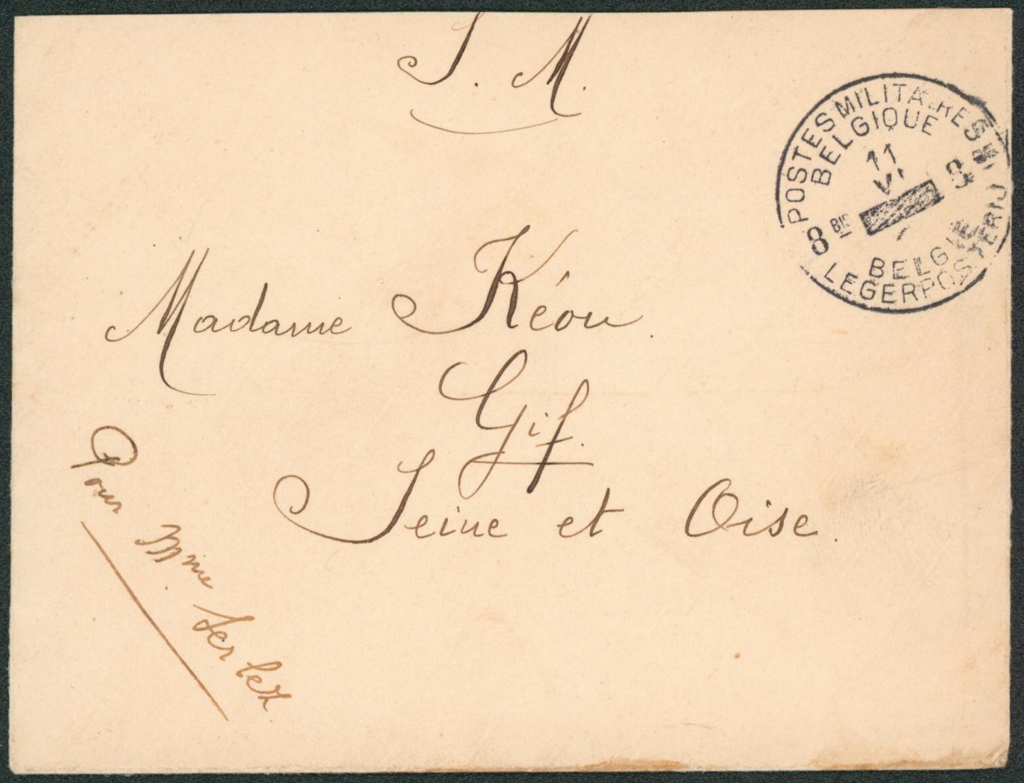 Guerre 14-18 - Lettre en S.M. obl P.M.B. 8 BIS (Année barrée, lieutenant 4e lanciers) > Gif (France)
