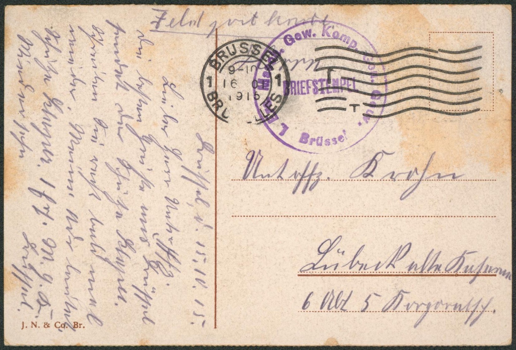 CP en feldpost + Briefstempel (Brussel) > Allemagne.