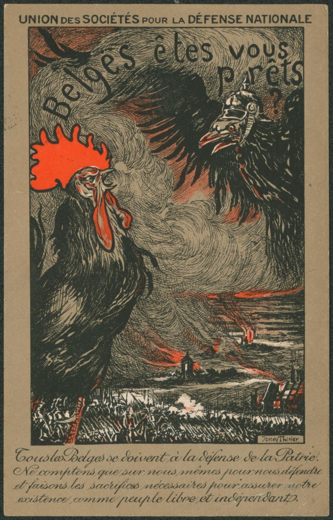 Carte postale - Union des sociétés pour la défense national, belge êtes vous prêts ?