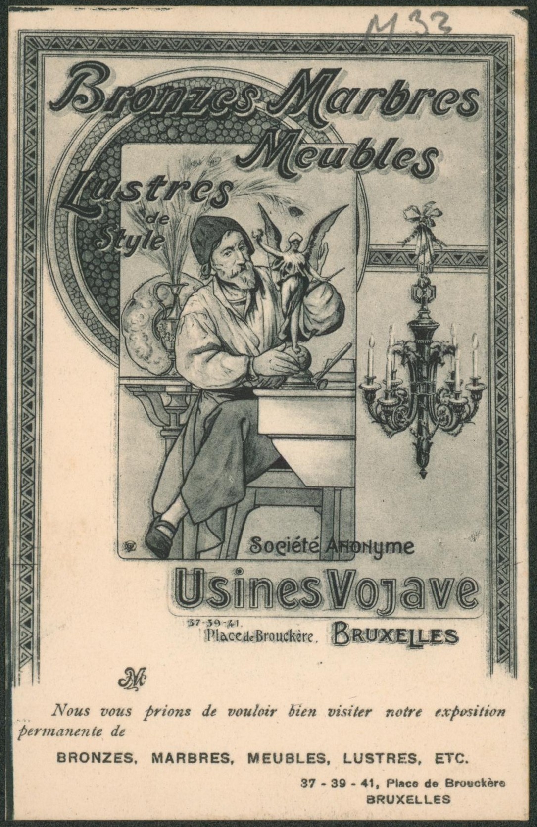 Carte publicitaire - Bronzes marbres, meubles (Usines Vojave, bruxelles) > LA louvière