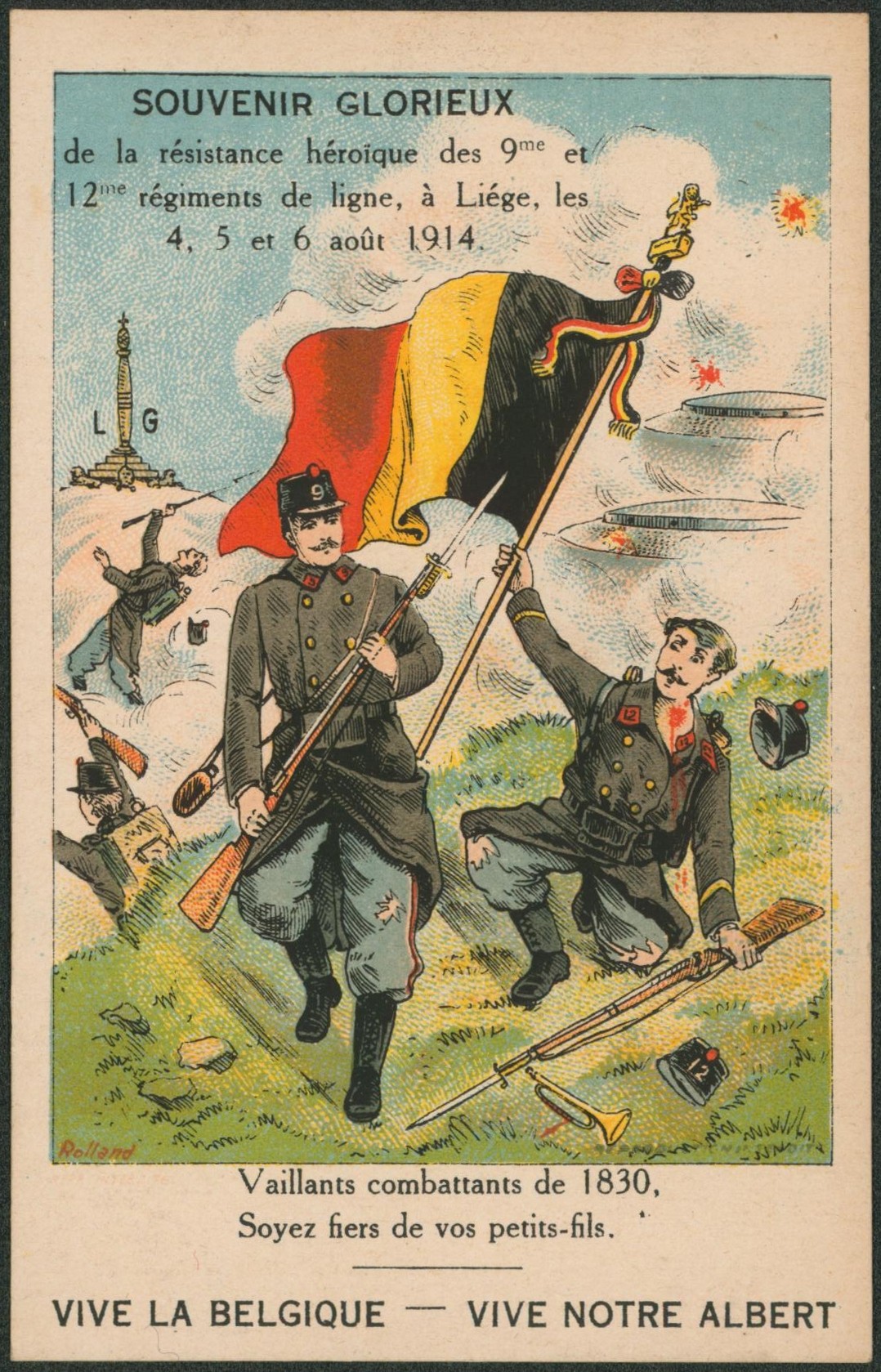Carte postale - souvenir glorieux vive la Belgique, vive le roi Albert