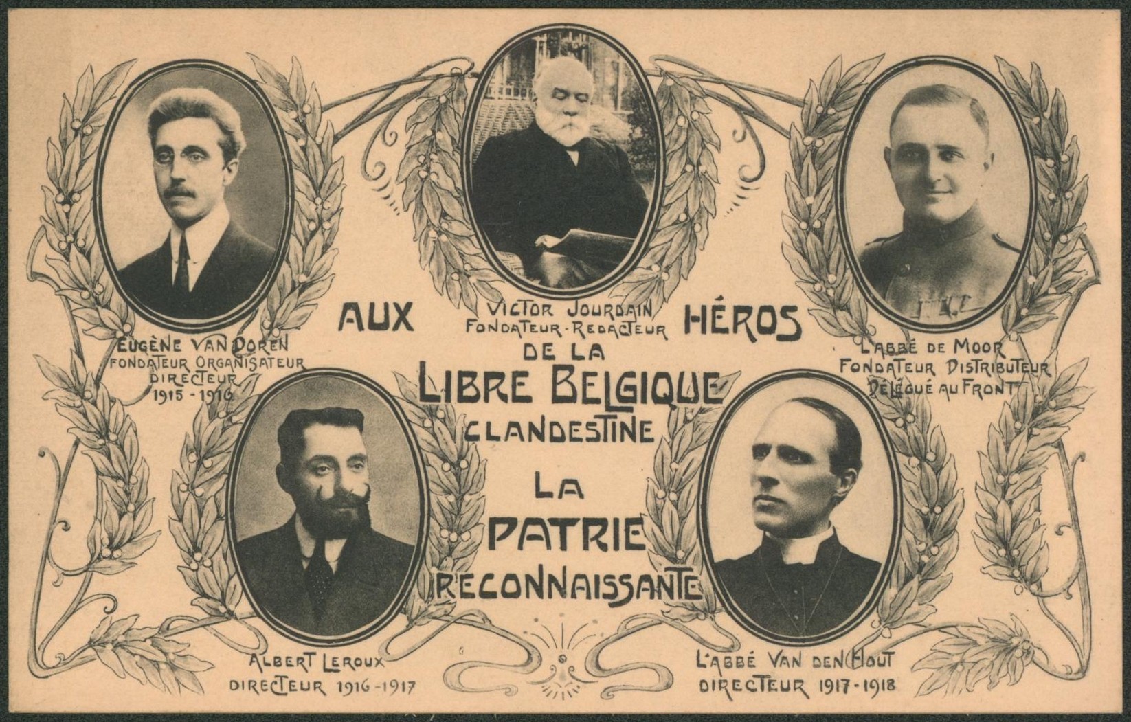 Carte postale - aux héros de la libre Belgique clandestine, la patrie reconnaissante