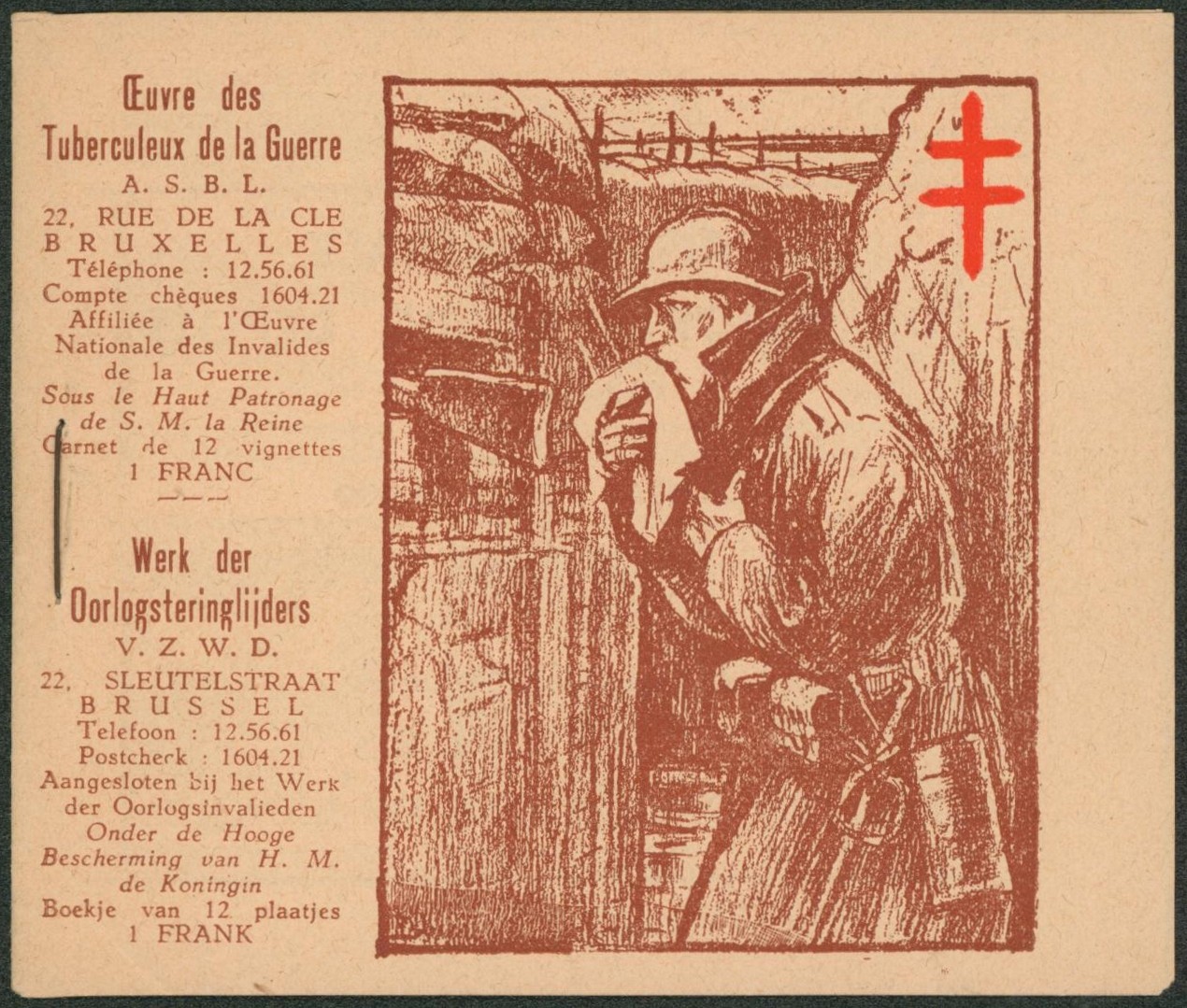 Erinnophilie - carnet de vignettes antituberculeux "œuvre des tuberculeux de la guerre" x12 (complet). TB / Loterie colonial