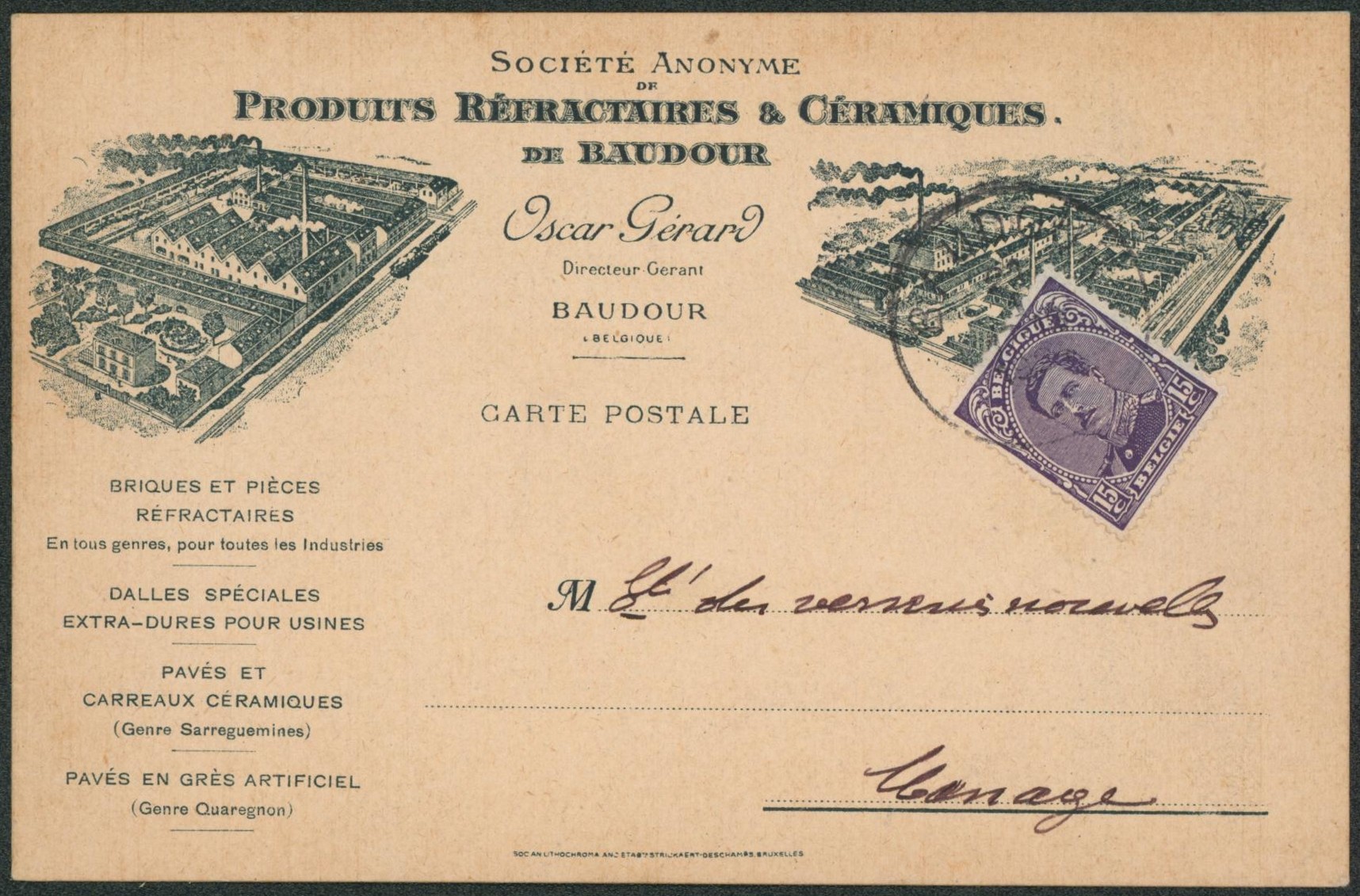 n°139 sur CP publicitaire "produits réfractaires & céramiques de Baudour" > Manage