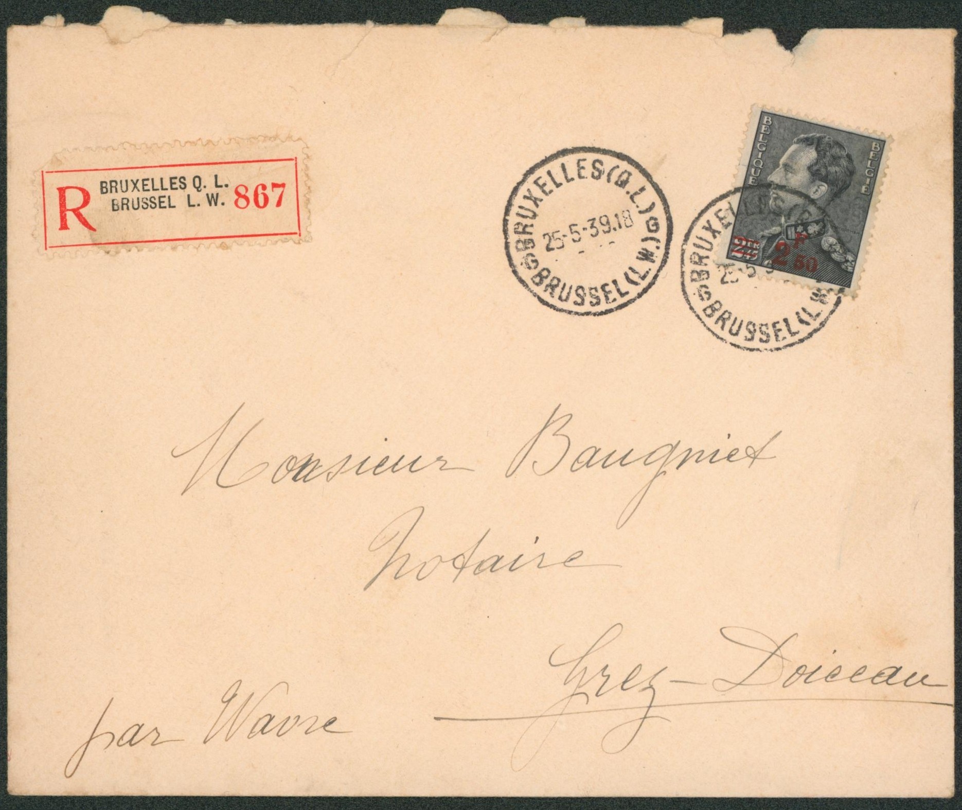 Poortman - n°478 sur lettre en recommandé de Bruxelles Q.L. > Grez-Doiceau par wavre
