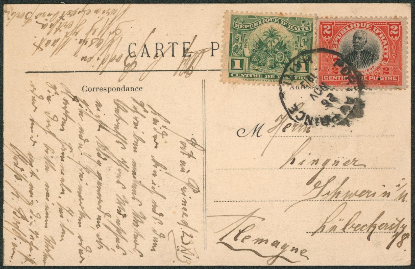 Haïti - Yv n°113 et 129 sur CP vue expédié de Port au prince > Allemagne