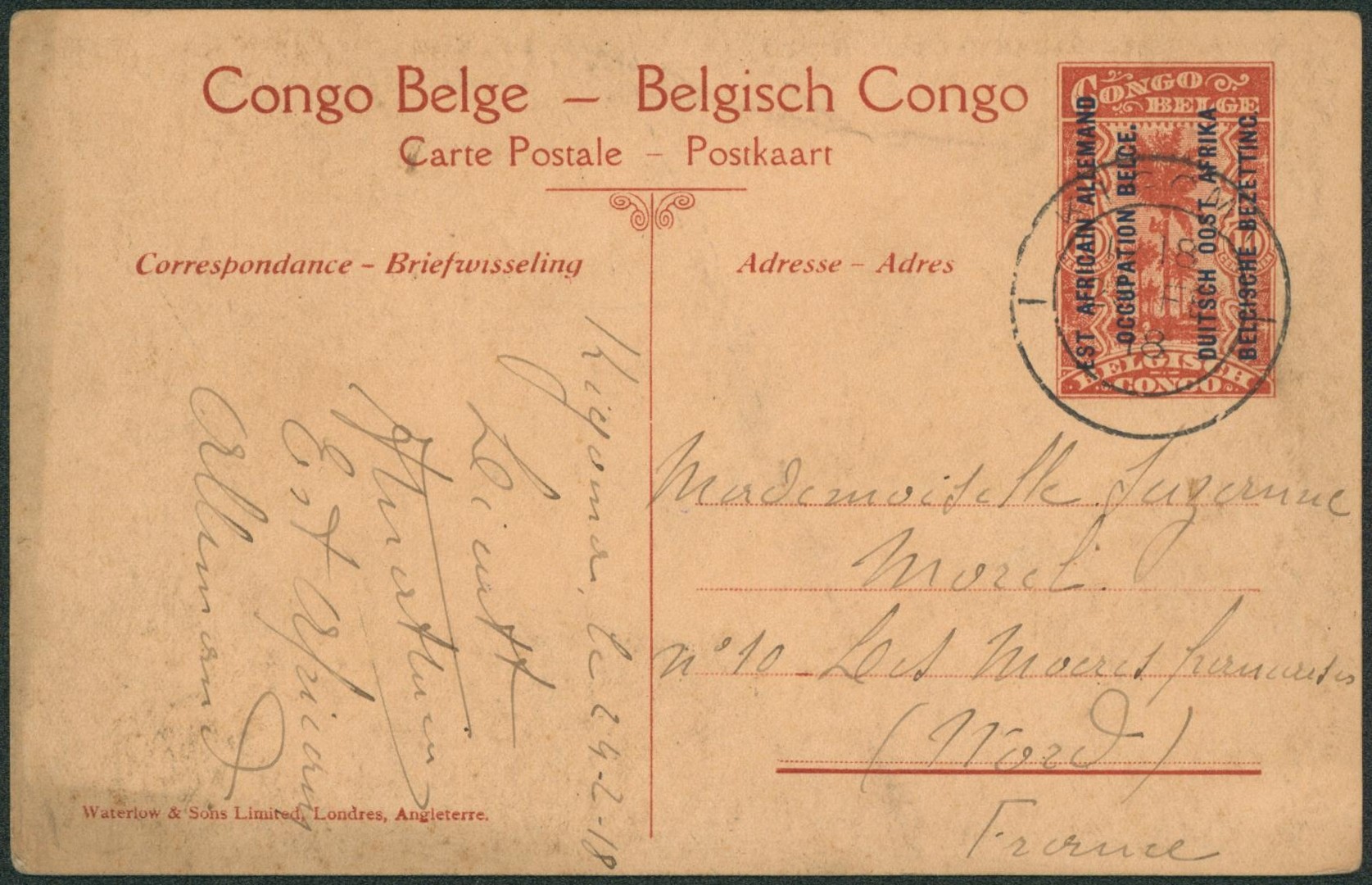 Ruanda-Urundi - EP au type 10ctm rouge palmier surchargé (vue n°31) obl DC "Kigoma" > Hondschoote (Nord, France).