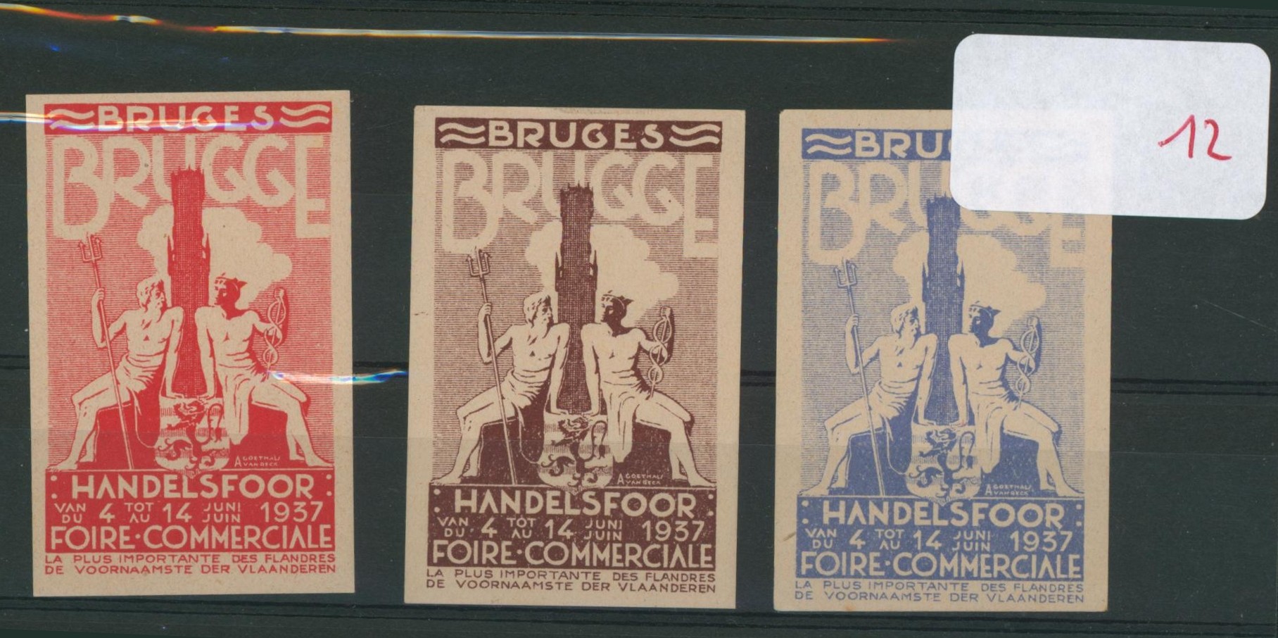 Erinnophilie - ensemble de 3 vignettes non dentelé Bruges / brugge handelsfoor foir commerciale