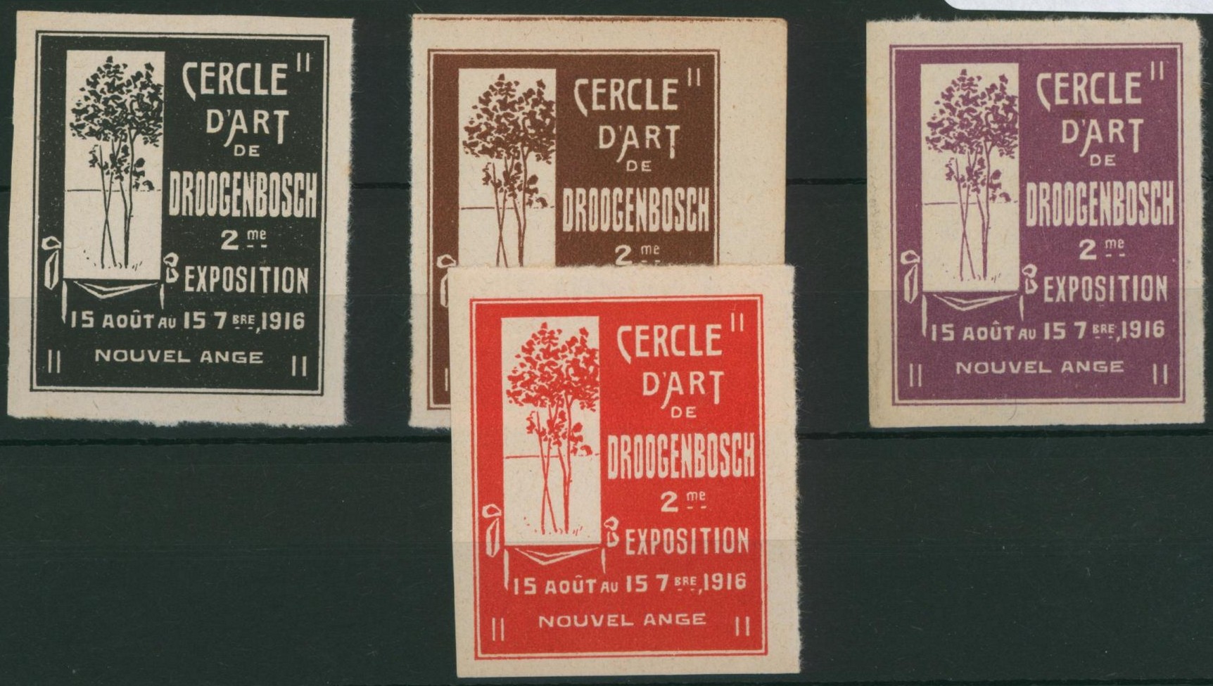 Erinnophilie - Ensemble de 4 vignettes non dentelés "cercle d'art de Drogenbosch" (1916)