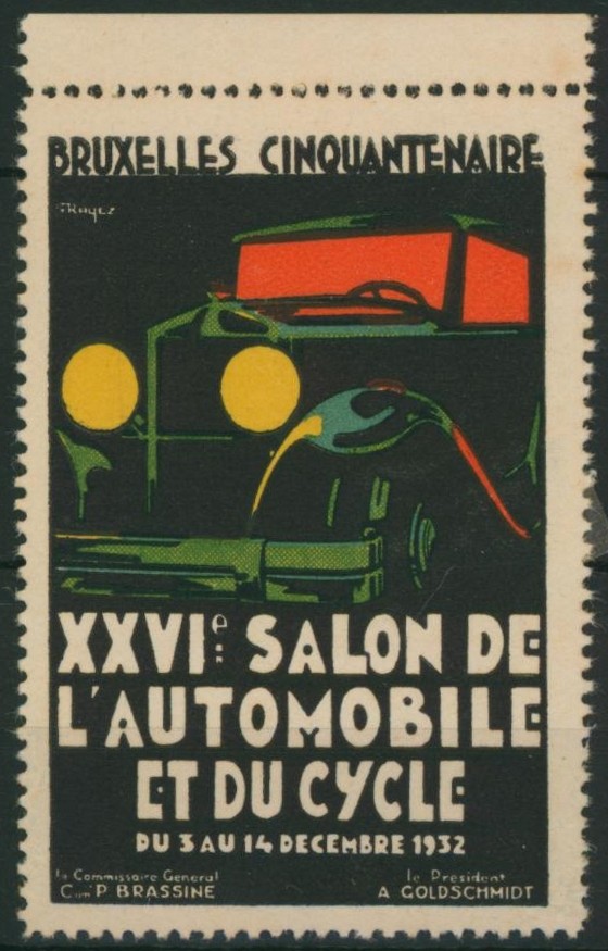 Erinnophilie -  Vignette sur le XXVIe salon de l'automobile et du cycle, Bruxelles cinquantenaire