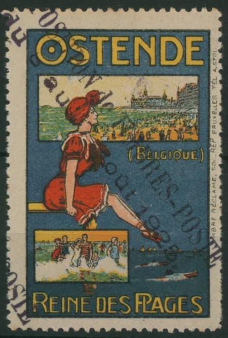 Erinnophilie - Ostende reine des plages, griffe EXPOSITION DE TIMBRES-POSTE (1925)