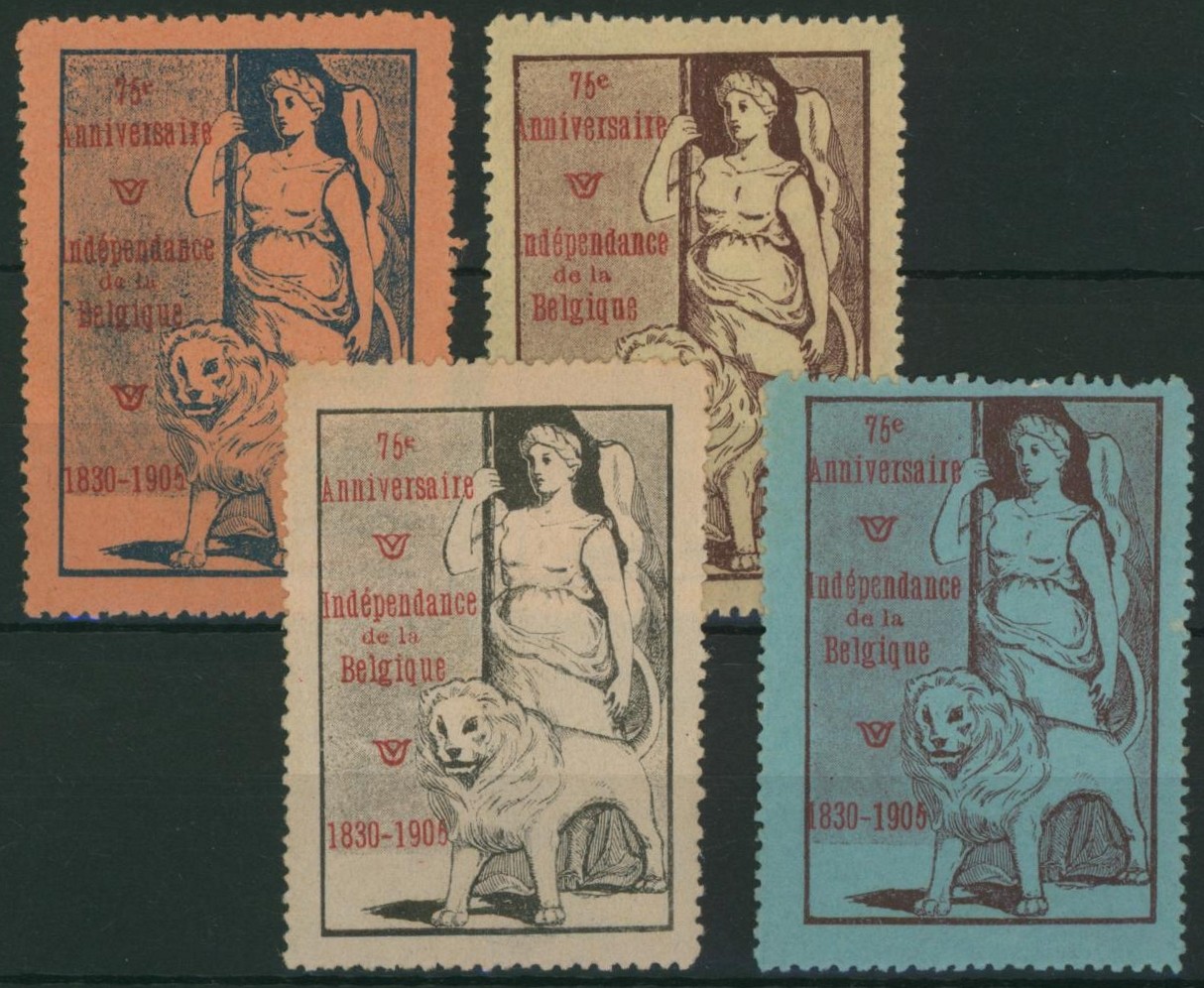 Erinnophilie - ensemble de 4 vignettes 75e anniversaire de l'indépendance de la Belgique