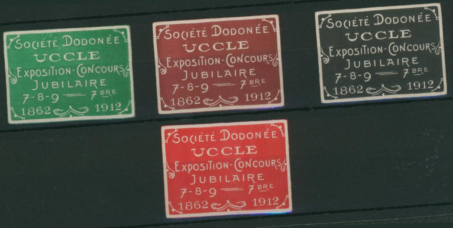 Erinnophilie - ensemble de 4 vignettes société dodonée Uccle exposition-concours jubilaire (1912)