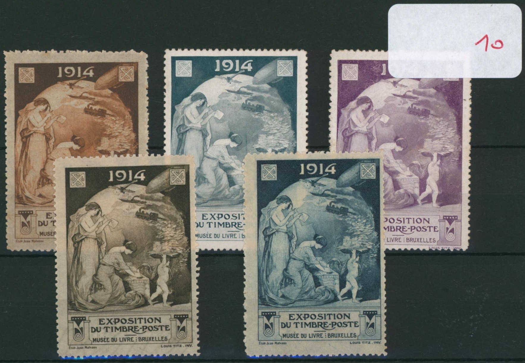 Erinnophilie - ensemble de 5 vignettes "exposition de timbre-poste" (Bruxelles 1914)