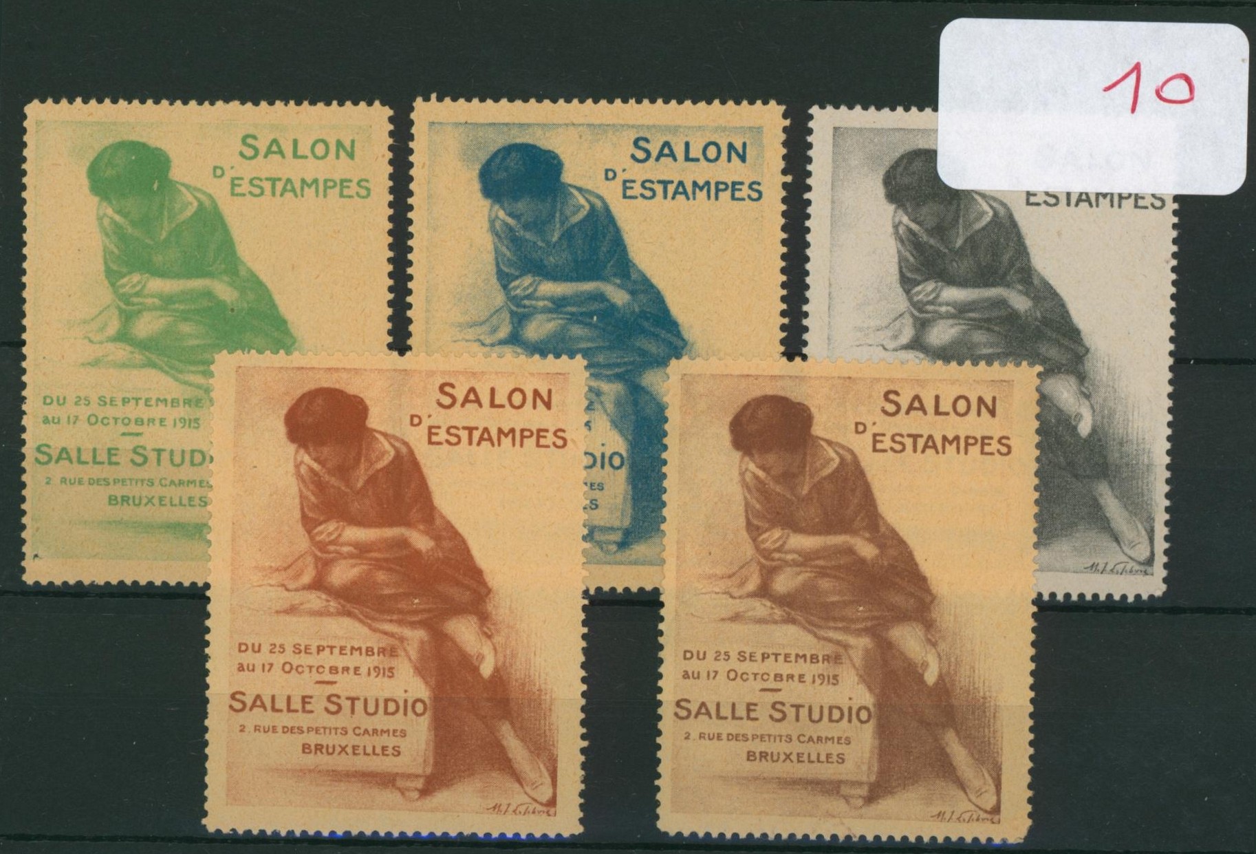 Erinnophilie - ensemble de 5 vignettes SALON D ESTAMPES (bruxelles 1915)
