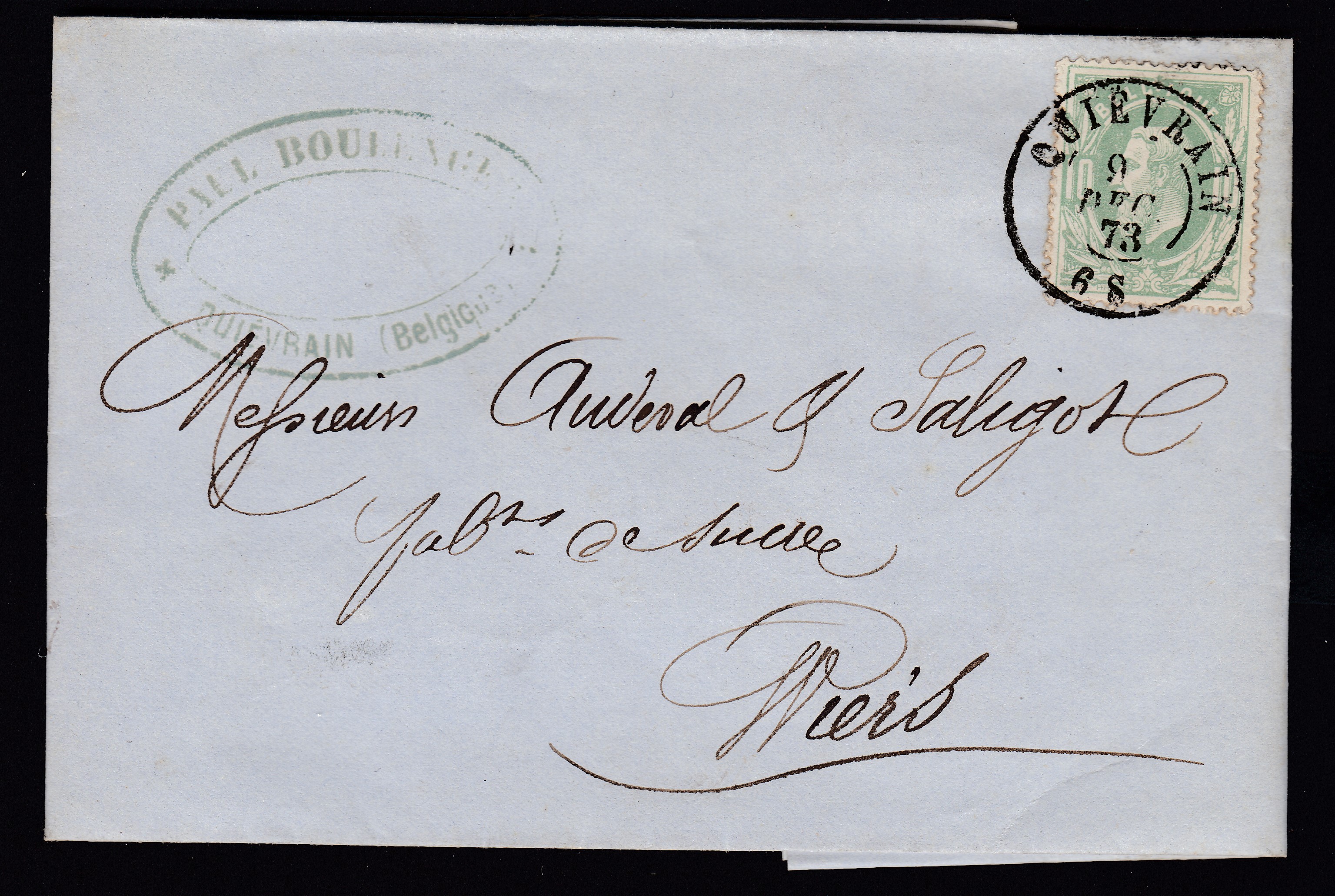 30 sur LAC de Quièvrain le 9 déc 1873 ( Cachet D.C.) vers Wiers. Càd à Callenelle au verso.