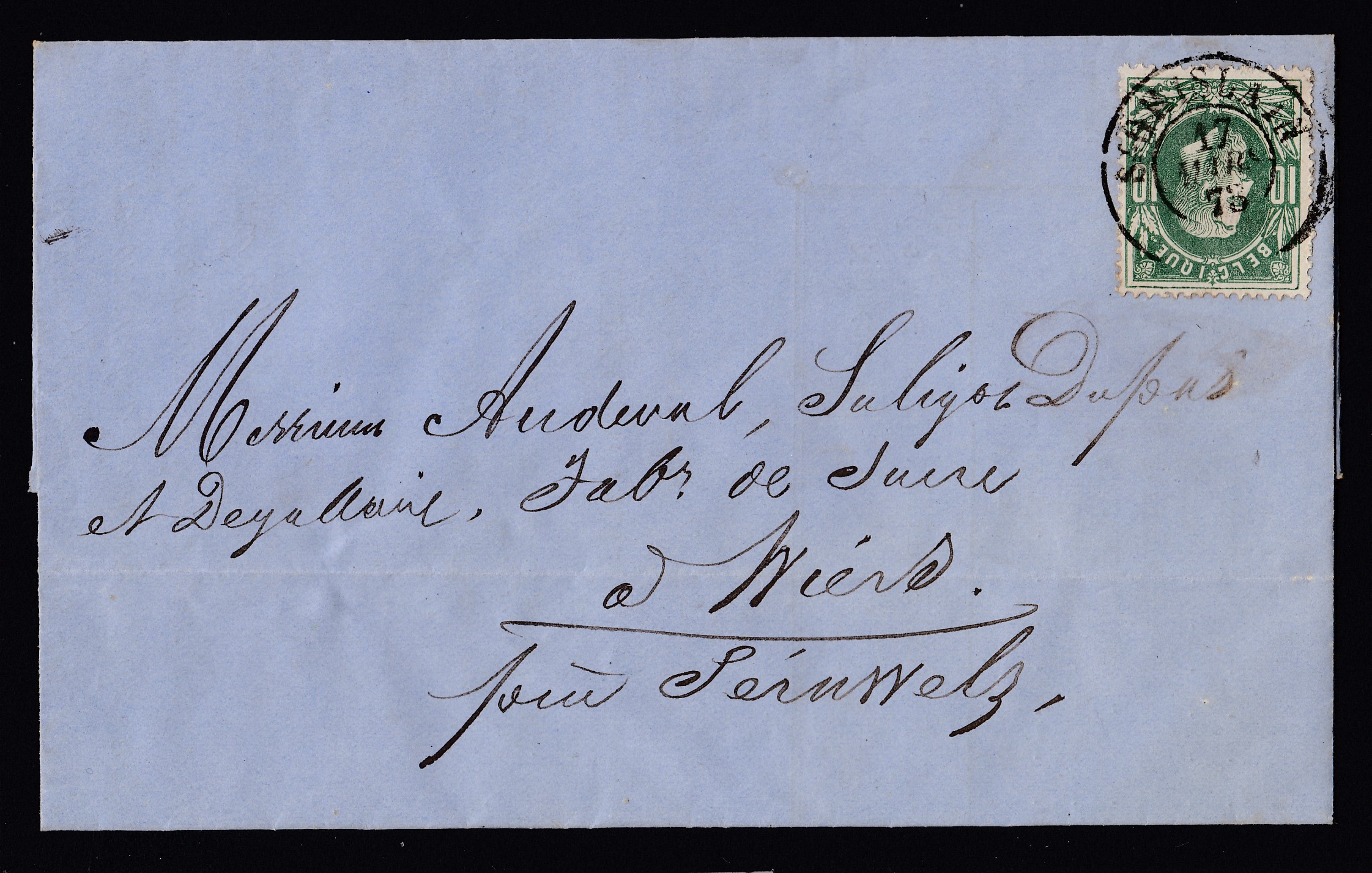 30 sur LAC de St-Ghislain le 17 mars 1873 ( Cachet D.C.) vers Wiers. Càd à Callenelle au verso.