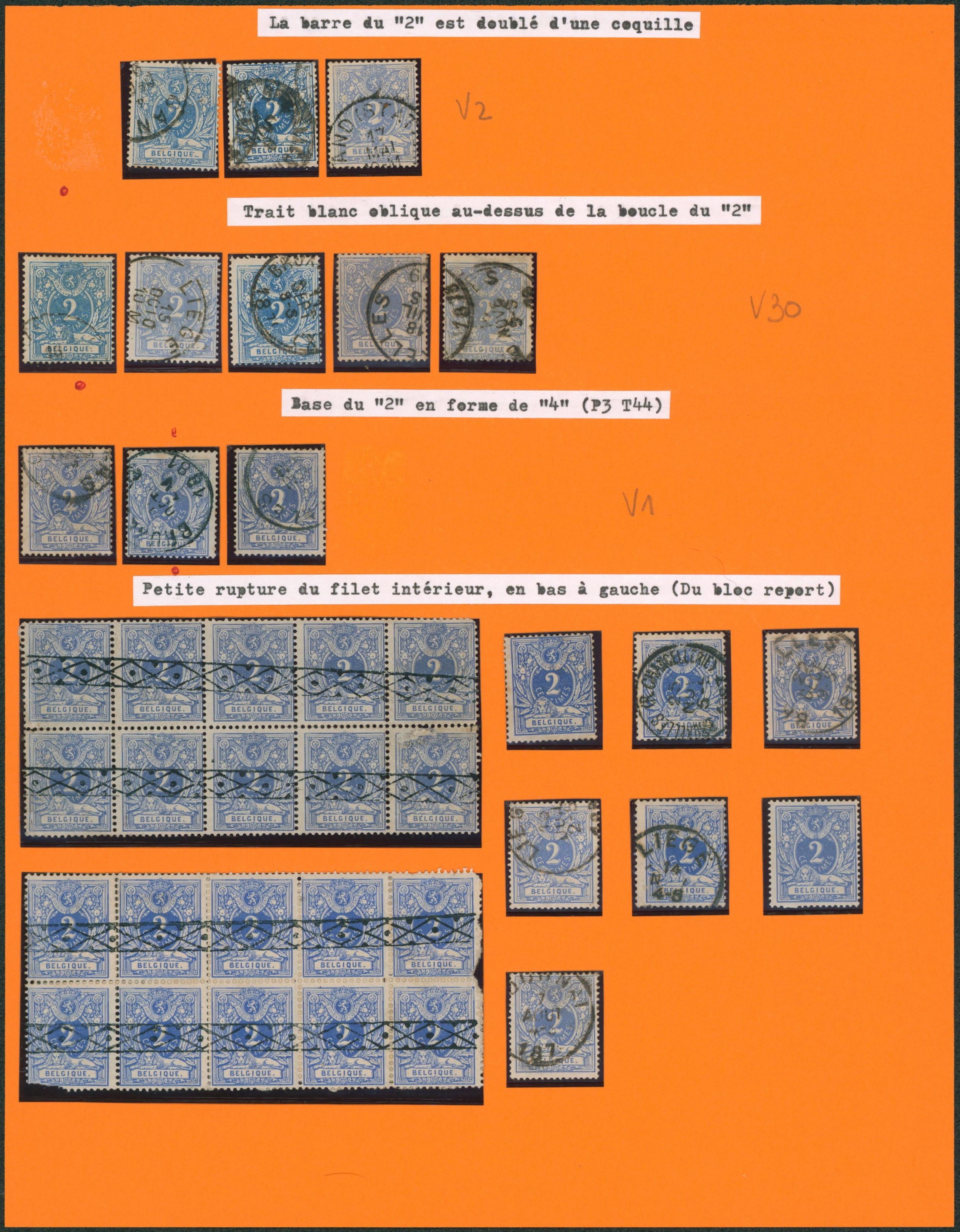 émission 1869 - étude du n°27 + 28 : curiosité, variété Luppi. A voir ! Monté sur feuille. Environs 120 curiosités, Parfois doublé ou plus ! Bel ensemble.