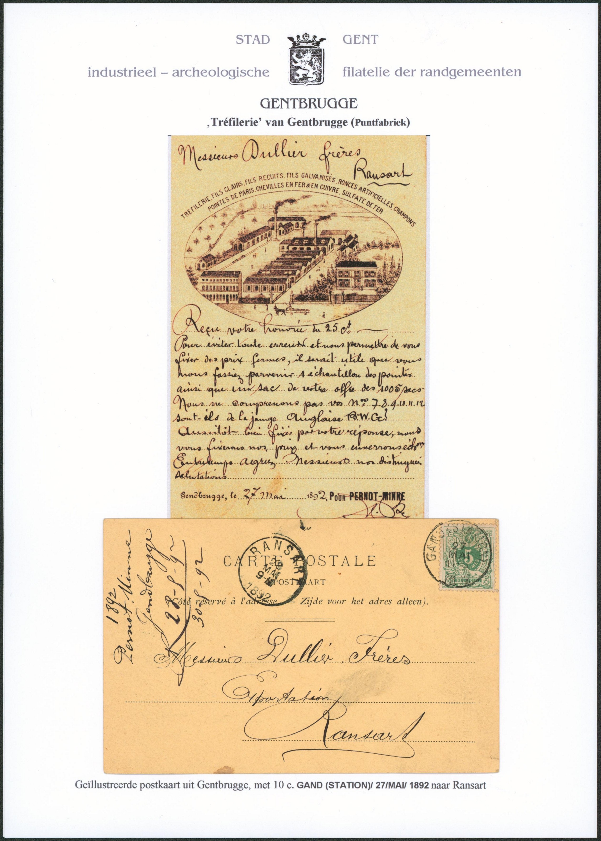 Page de collection - n°45 sur CP illustrée (trefilerie, fils clairs, fils recuits,…) expédié de Gand (station) > Ransart