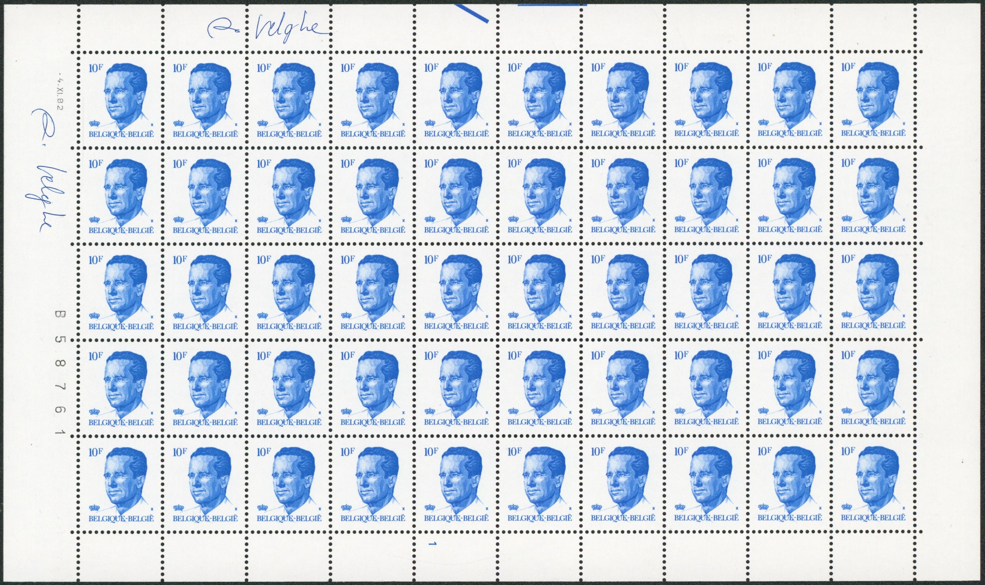 Velghe - feuille complète de 50 timbres F2069 P5b** neuf sans charnières (MNH) signée VELGHE. TB et R