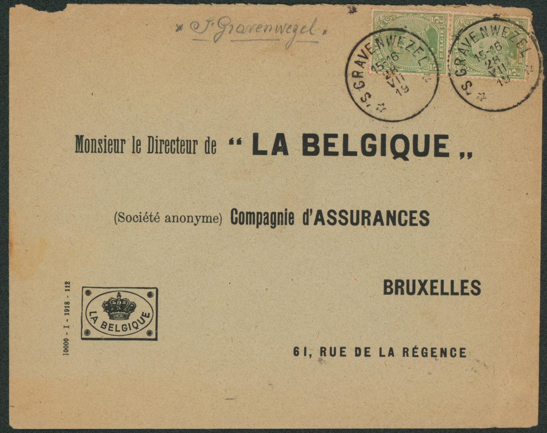 n°137 x2 sur lettre obl relais (fortune) " 'Sgravenwezel" > Bruxelles