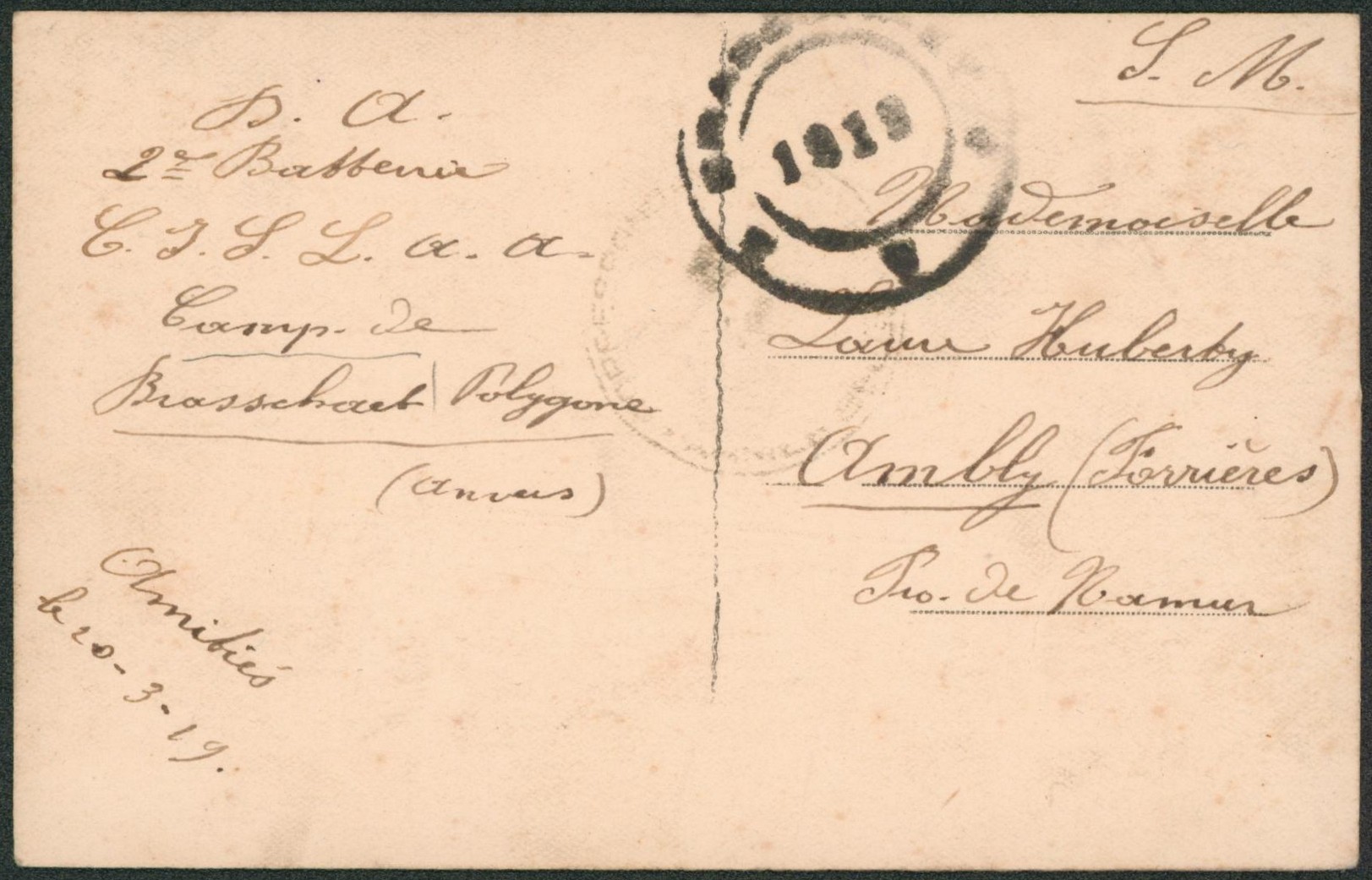 CP en S.M. obl double cercle type caoutchouc (fortune) BRASSCHAET > Ambly