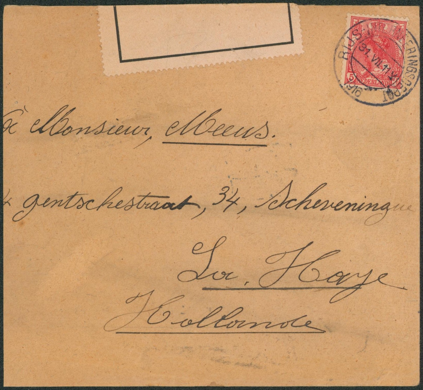 Guerre 14-18 - Lettre en provenance des Pays-bas (Rijs-interneeringsdepot, prisonnier belge) > La haye + bandelette de censure et cachet de censure. Rare