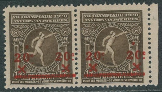 n°186 en paire neuf sans charnières (MNH) + tache rouge au dessus du 0 de "20"