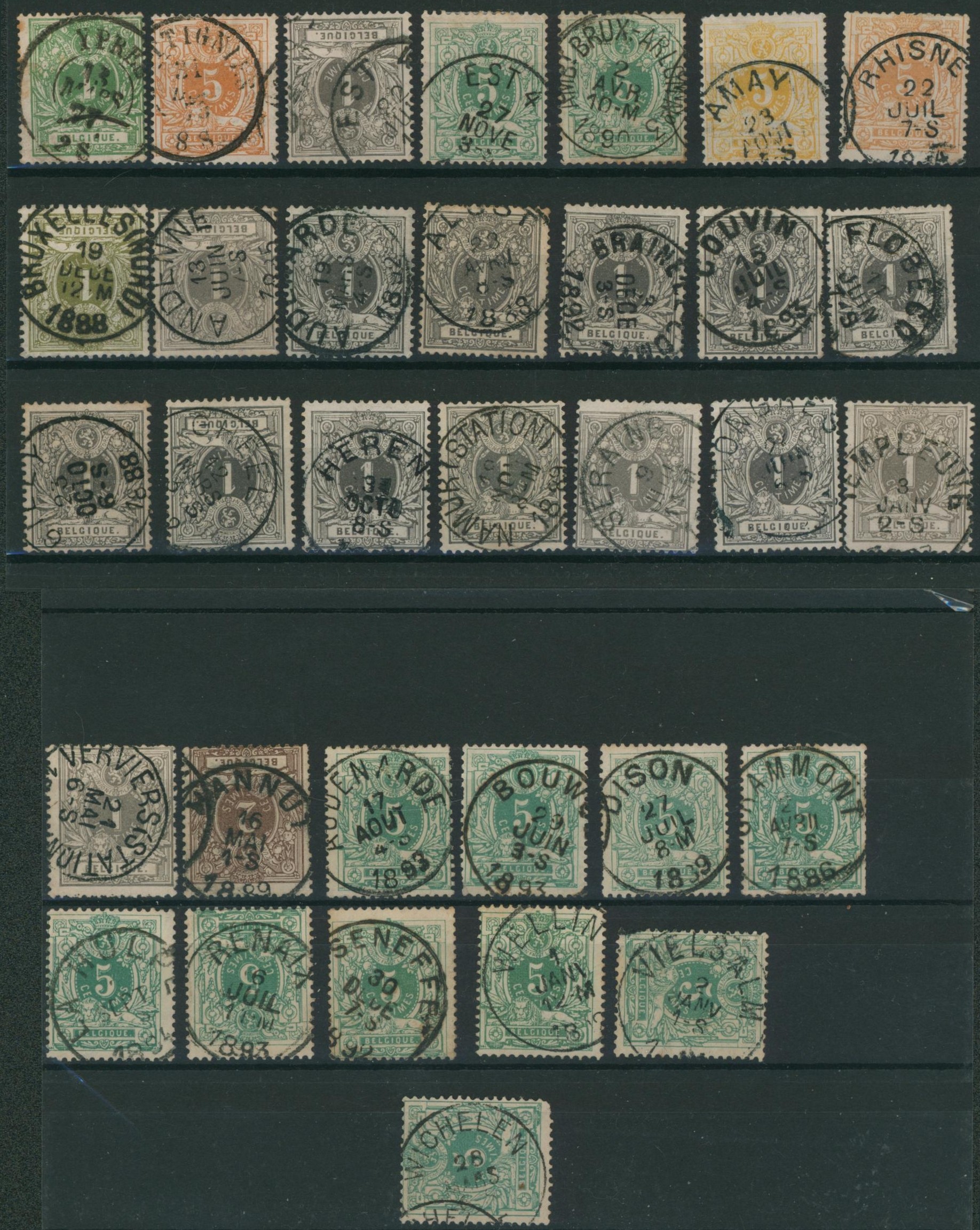 Lion couché - Ensemble de 33 timbres avec oblitérations choisies ! Bel ensemble. Majorité n°43 et 45