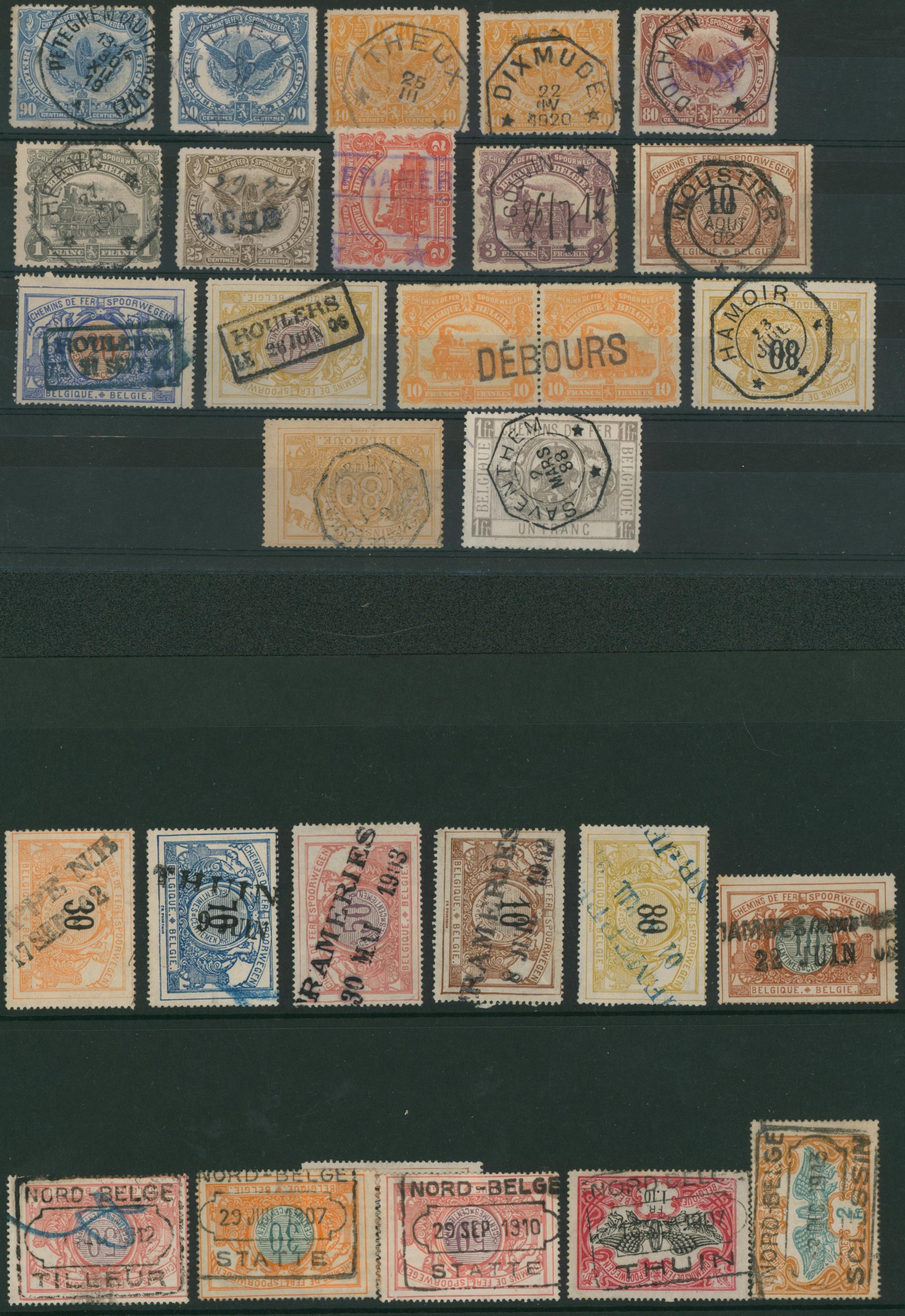 Chemin de fer - ensemble de 16 timbres avec obl télégraphique + télégraphique de fortune. Bel ensemble !