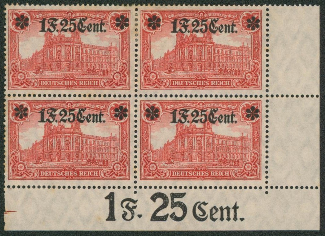 OC36 en bloc de 4 coin de feuille + inscription. Qualité mixte (2** / 2* MNH / MH). TB