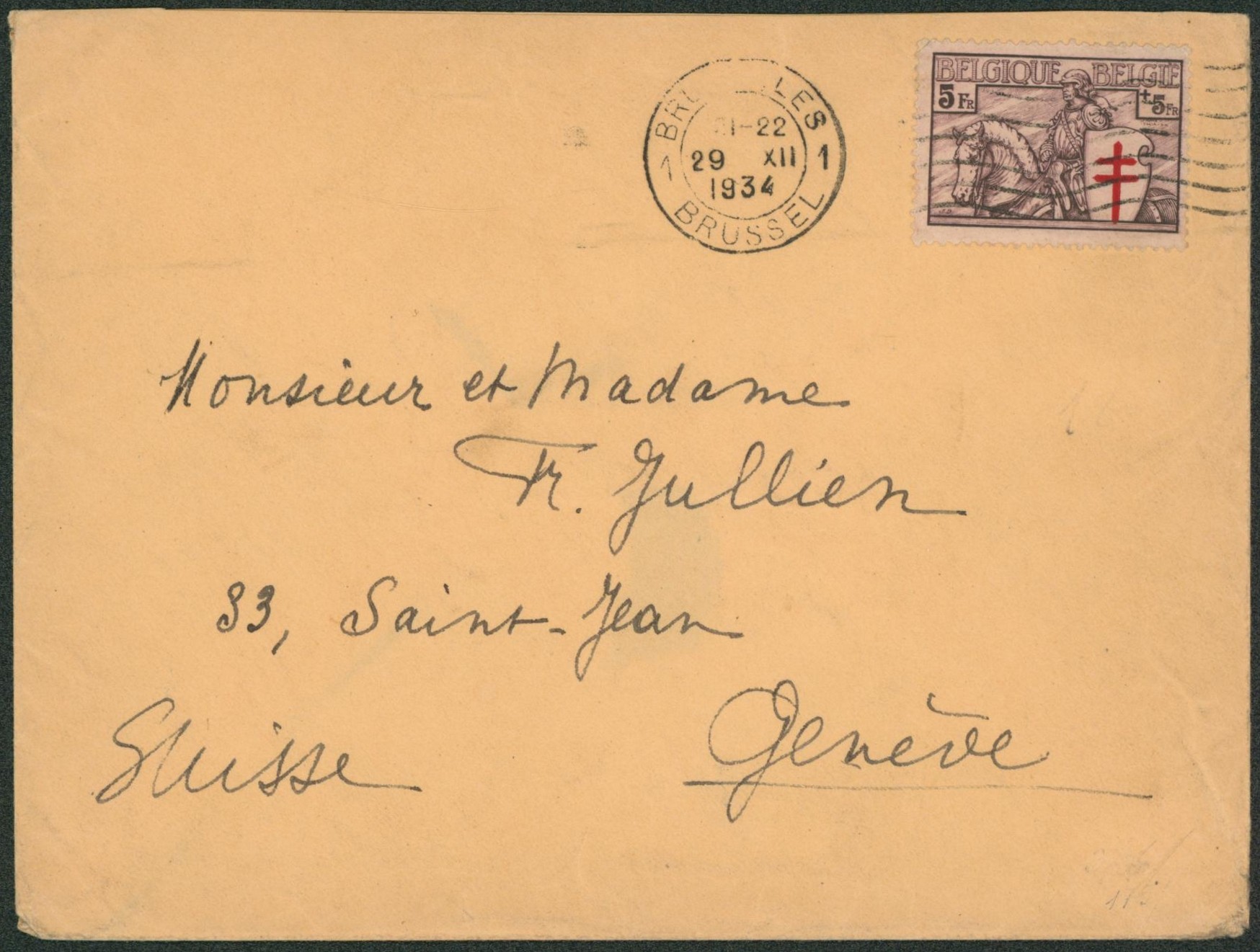 Chevalier - n°400 seul sur lettre expédié de Bruxelles > Genève (Suisse). TB