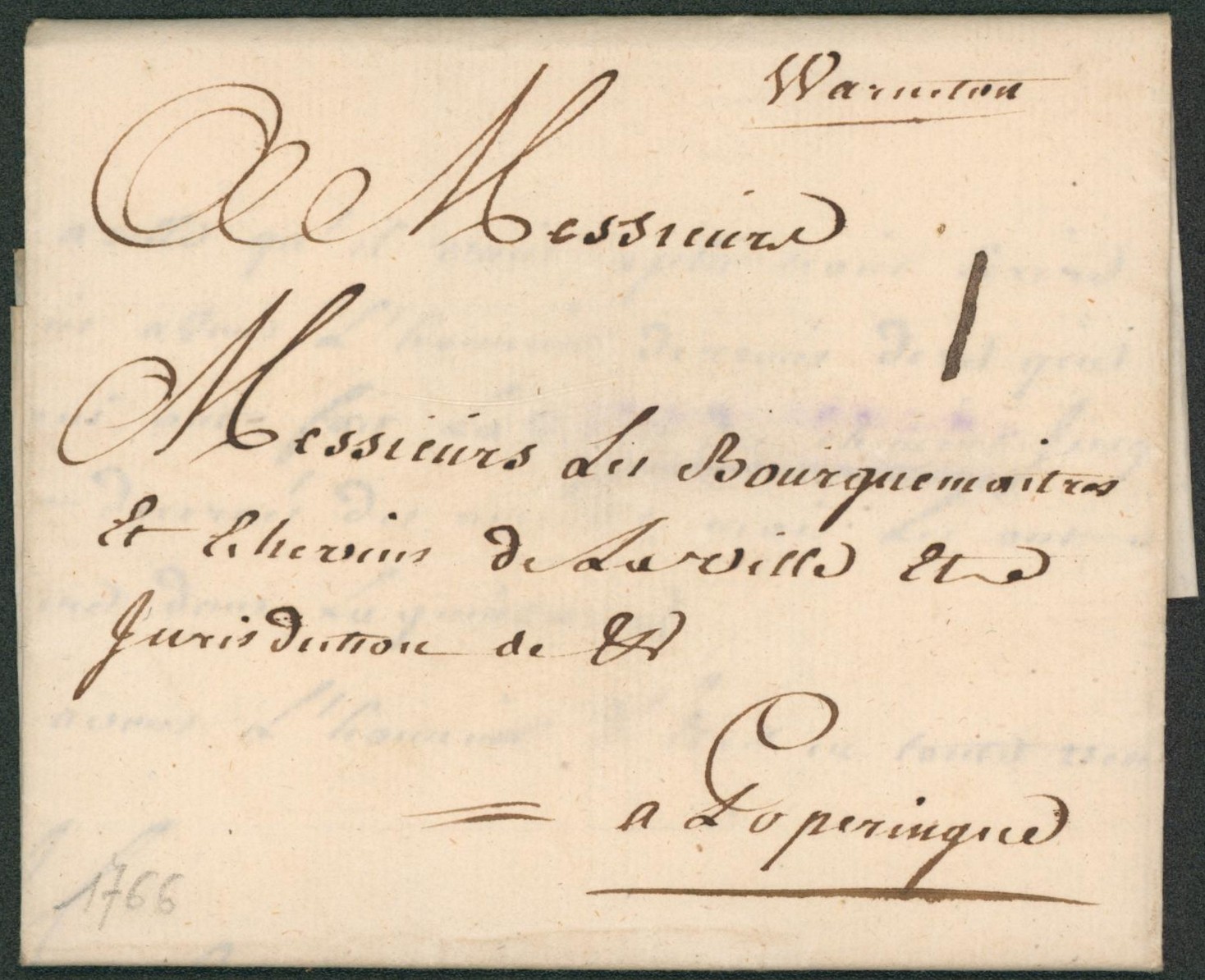 LAC datée (1766, origine à déterminer) + manuscrit WARNETON, port I (messager) > Poperingue