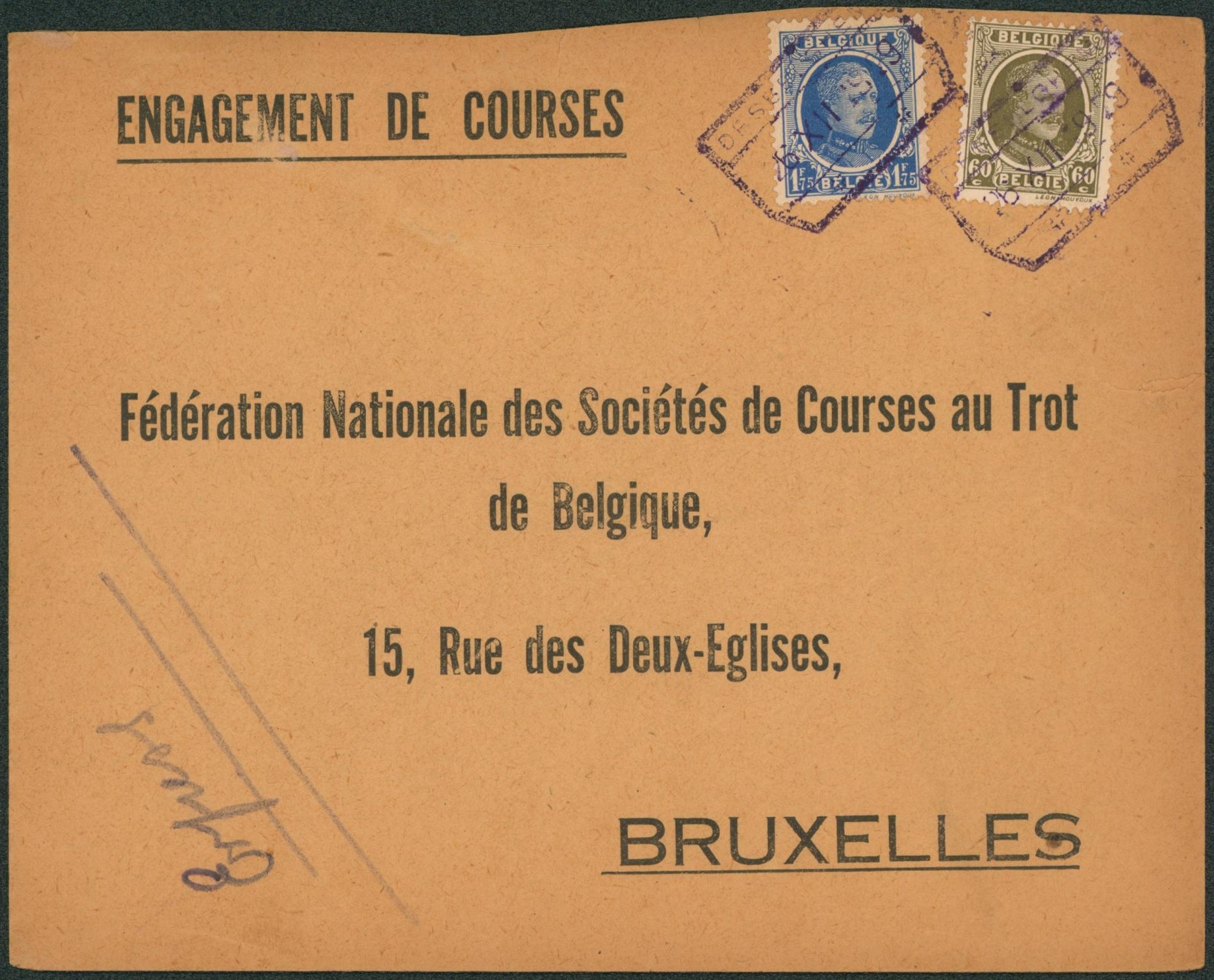 n°255 et 257 sur lette en expres obl chemin de fer "Destelbergen" > Bruxelles.