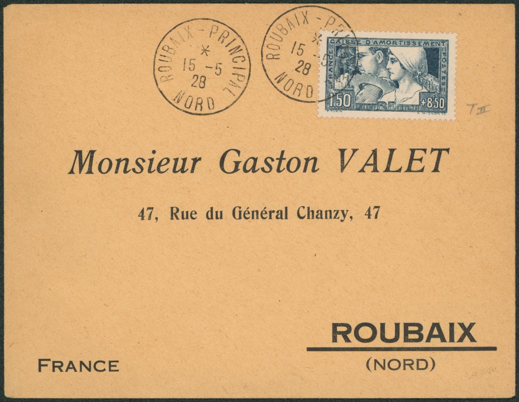 France - Yv n°252 (état II, caisse d'amortissement) seul sur lettre de Roubaix > Roubaix.